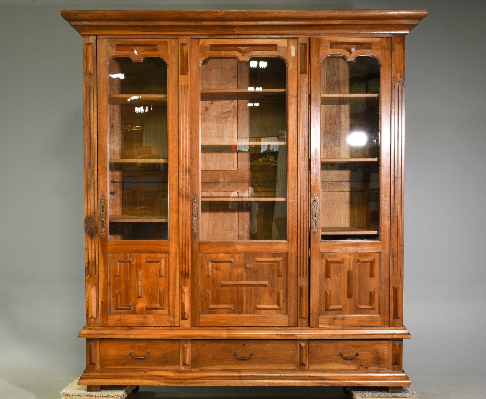 Henri II Style Monumental Triple Door Bookcase (1 of 7)