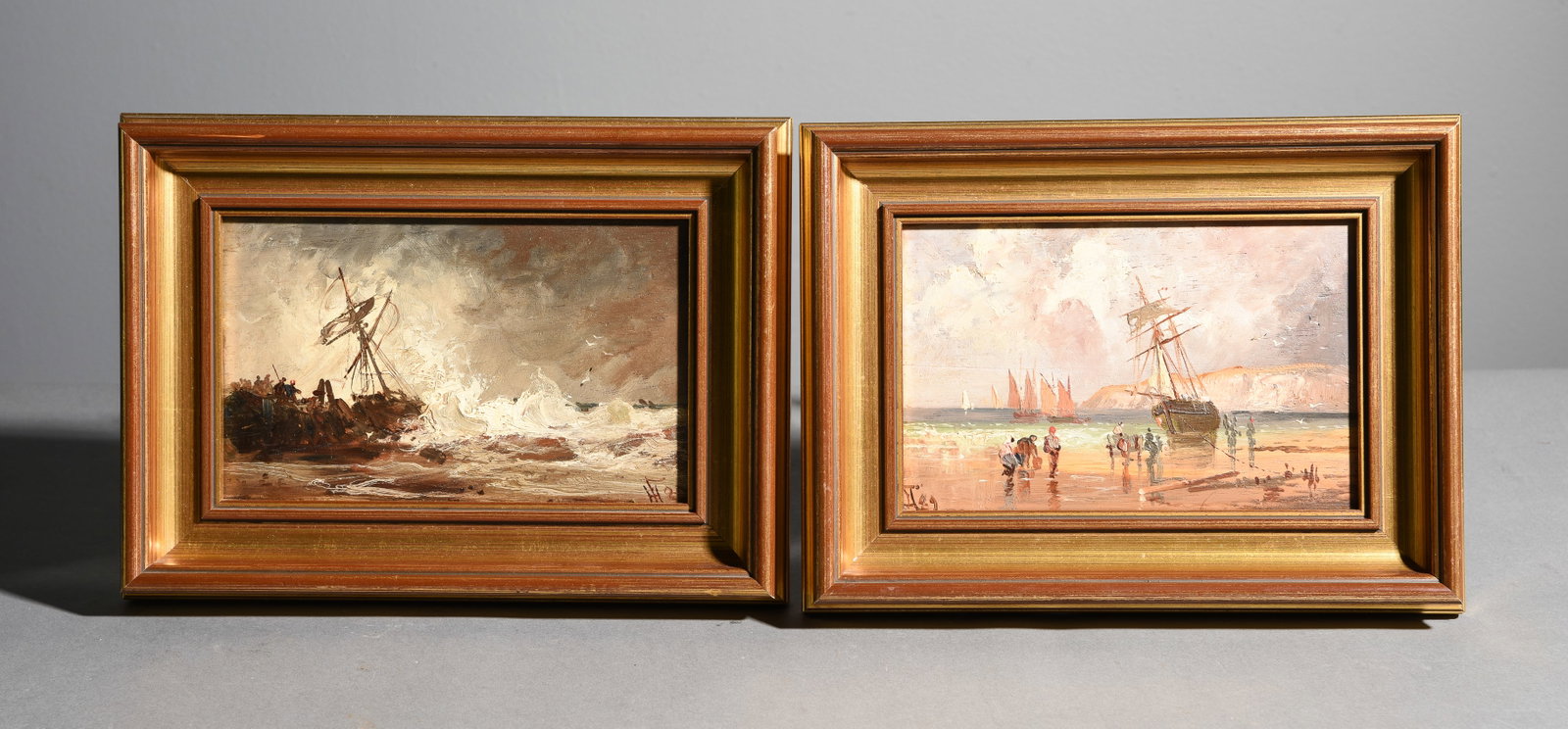 2 Small Oil on Boards - Coastal Ship Landscapes (1 of 5)