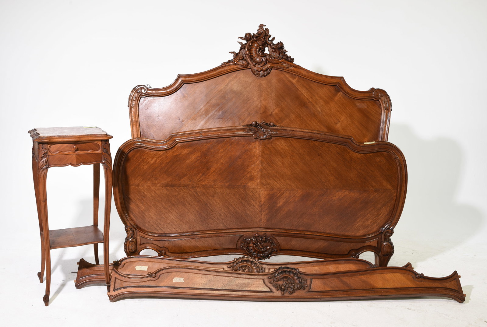 Louis XV Style Walnut Bed with Rails & Nightstand (1 of 7)