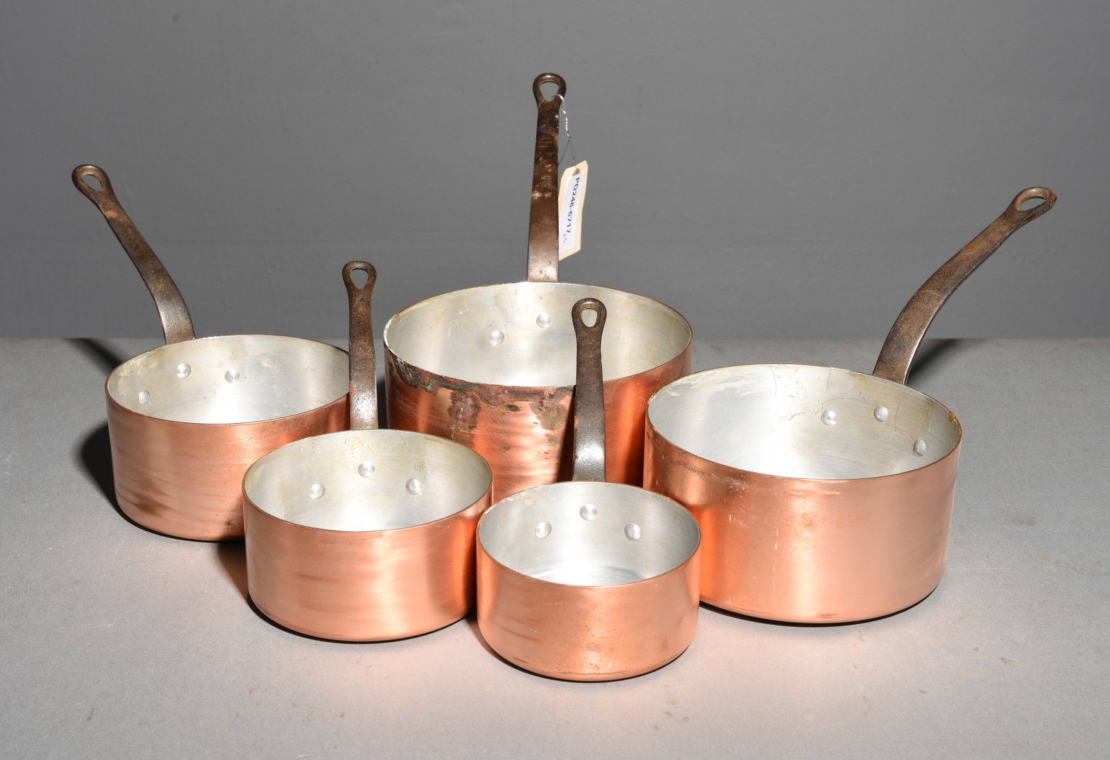 French Copper Set of 5 Graduated Sauce Pans #1: French Copper Set of 5 Graduated Sauce Pans - Largest is 9 in tall x 8.5 x 16.5