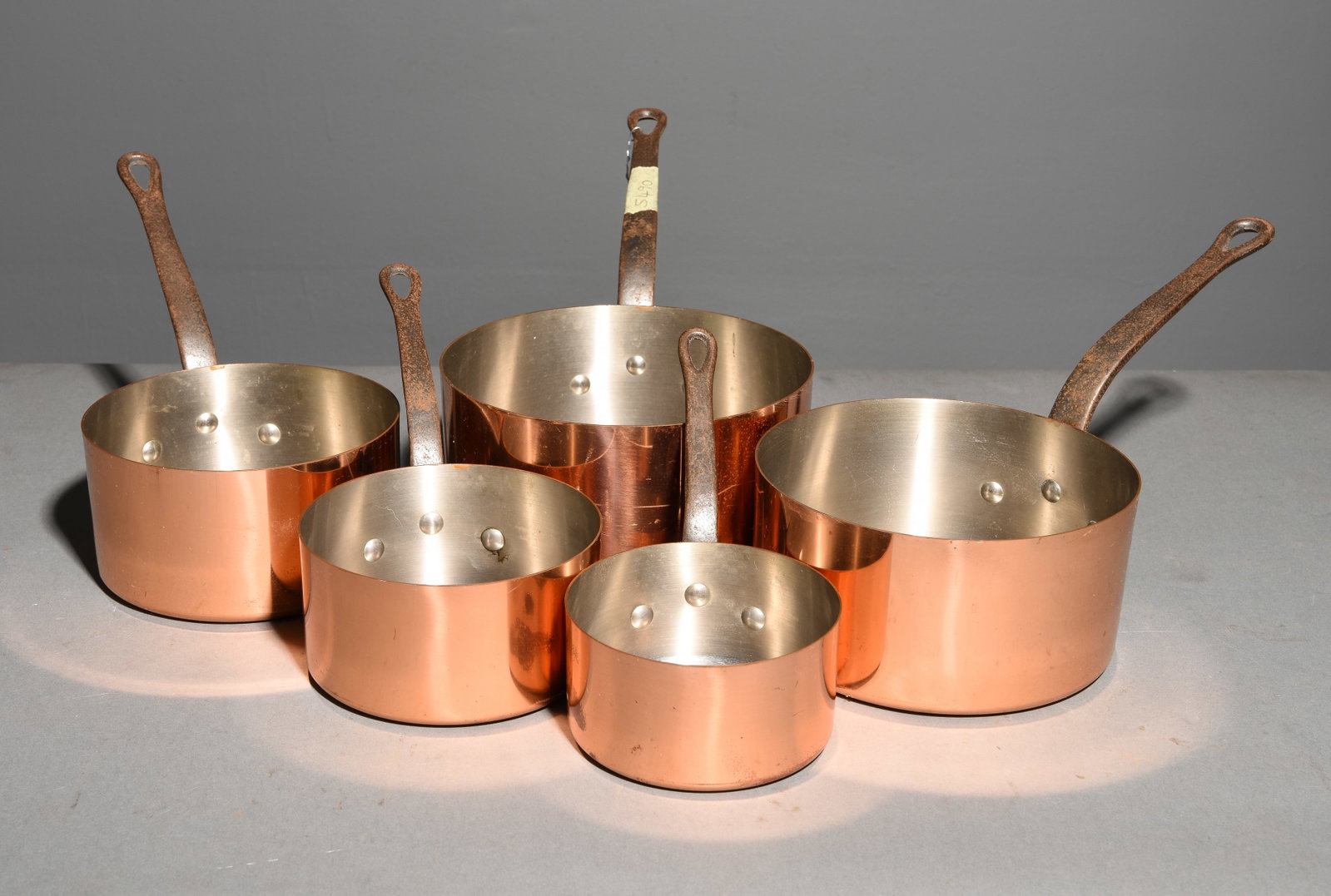 French Copper Set of 5 Graduated Sauce Pans #2: French Copper Set of 5 Graduated Sauce Pans - Largest is 7 in tall x 9 x 16