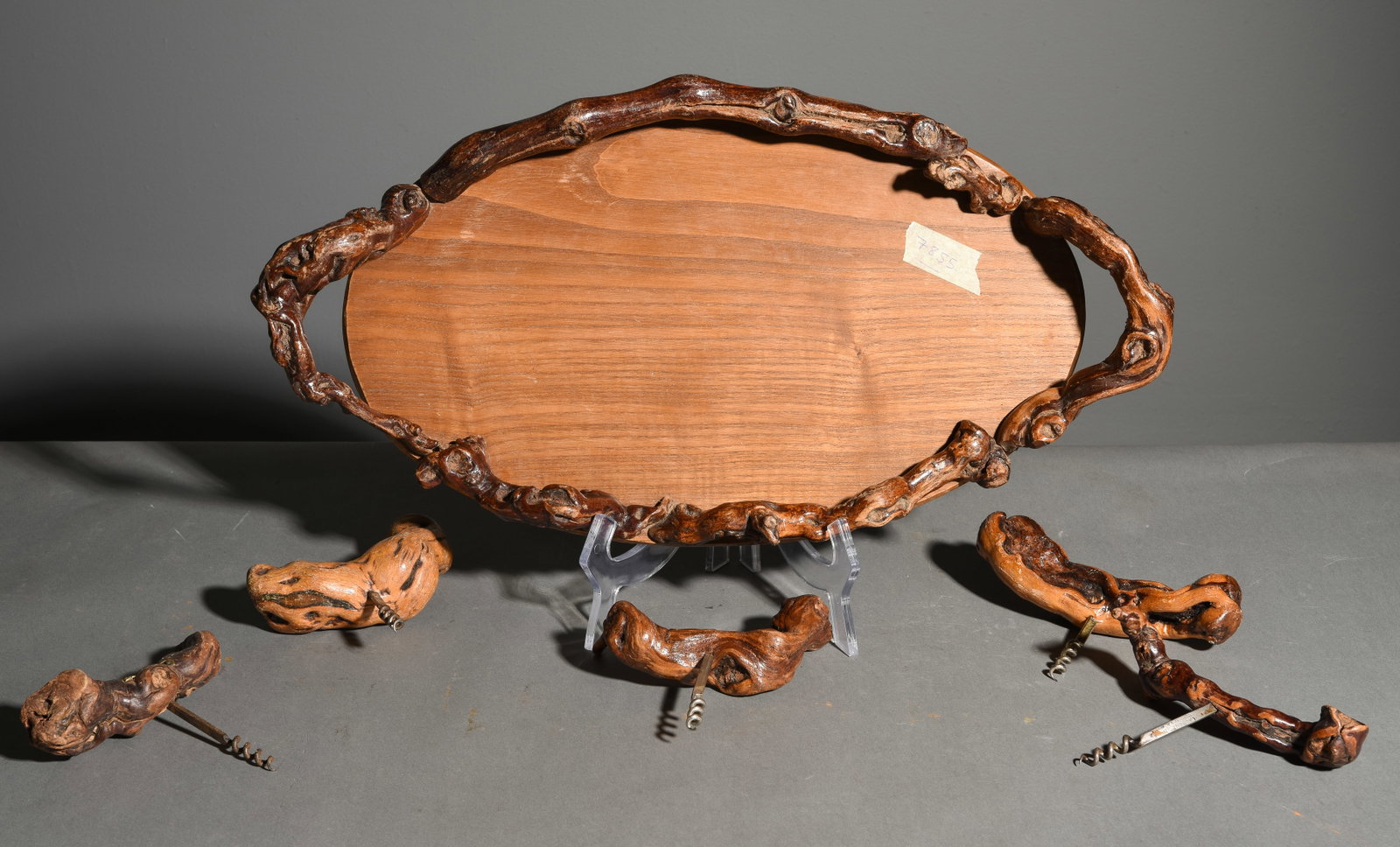 French Vine Wood Tray & 5 Corkscrews: French Vine Wood Tray & 5 Corkscrews - Tray is 3 in tall x 22 x 12