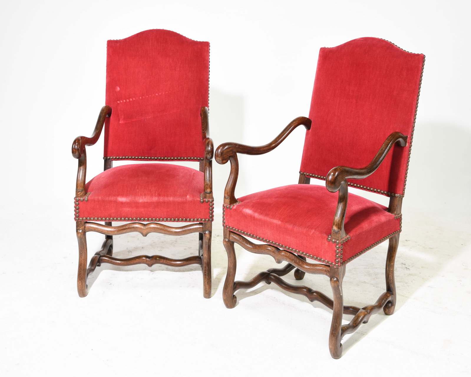 French Mouton Style Pair of Captain / Fireside Chairs: French Mouton Style Pair of Captain / Fireside Arm Chairs - 44.5 in tall x 22.5 x 23.5 each with a seat height of 17.75 inches