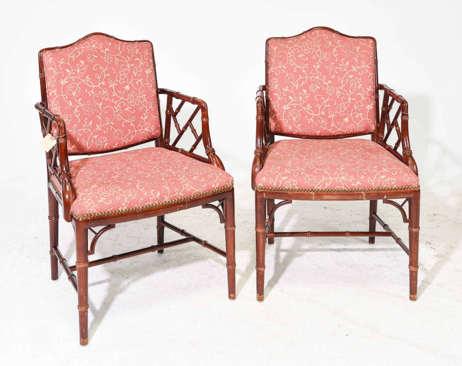 Faux Bamboo Pair of Upholstered Arm Chairs #1 (1 of 8)