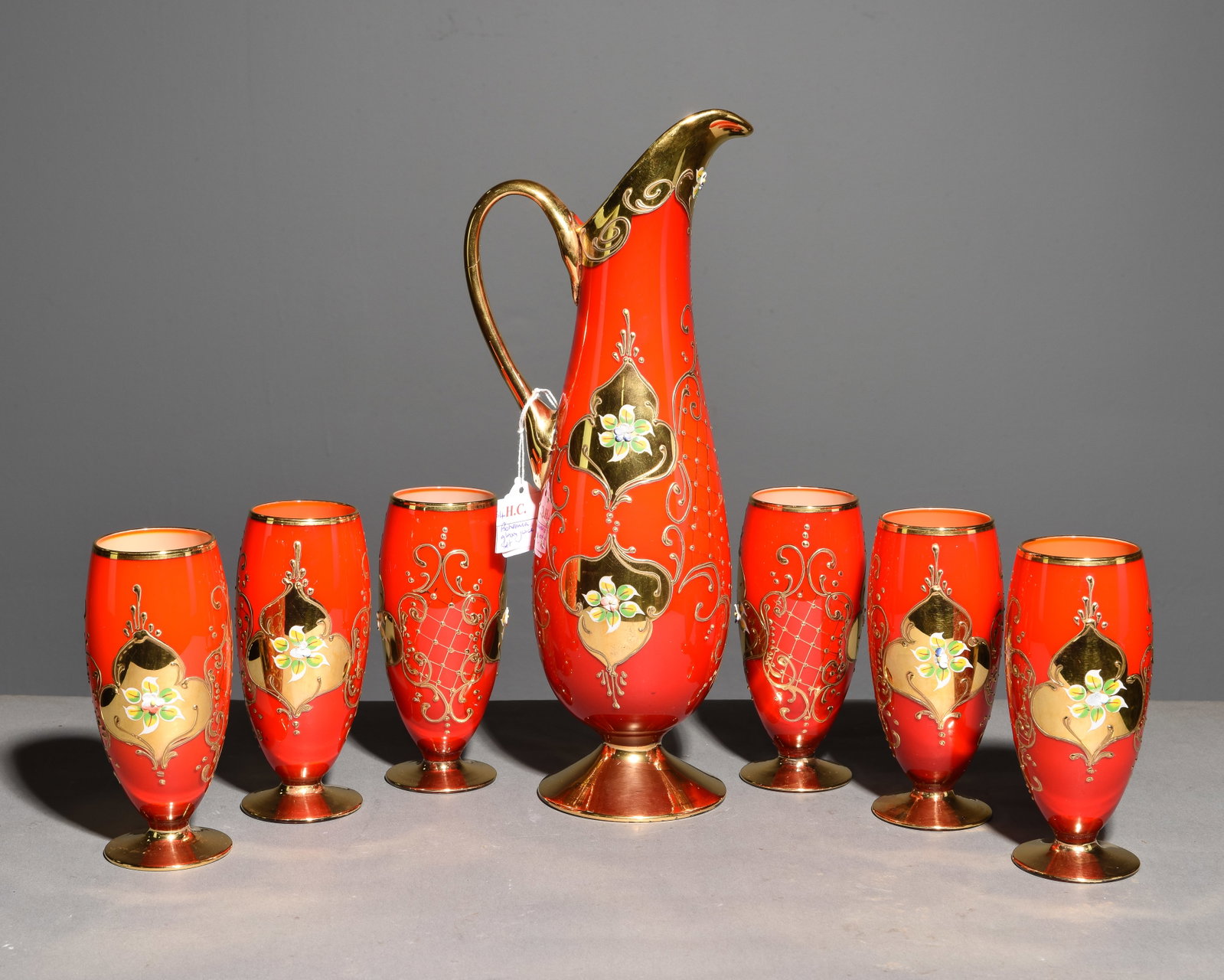 Bohemian Style Glass Pitcher & Six Goblets (1 of 5)
