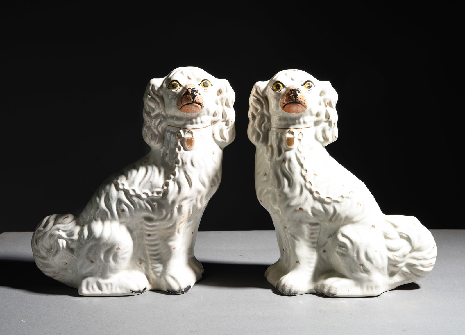 Staffordshire Pair of King Charles Dogs: Staffordshire Pair of King Charles Dogs - 12.5 in tall x 10.5 x 4.5