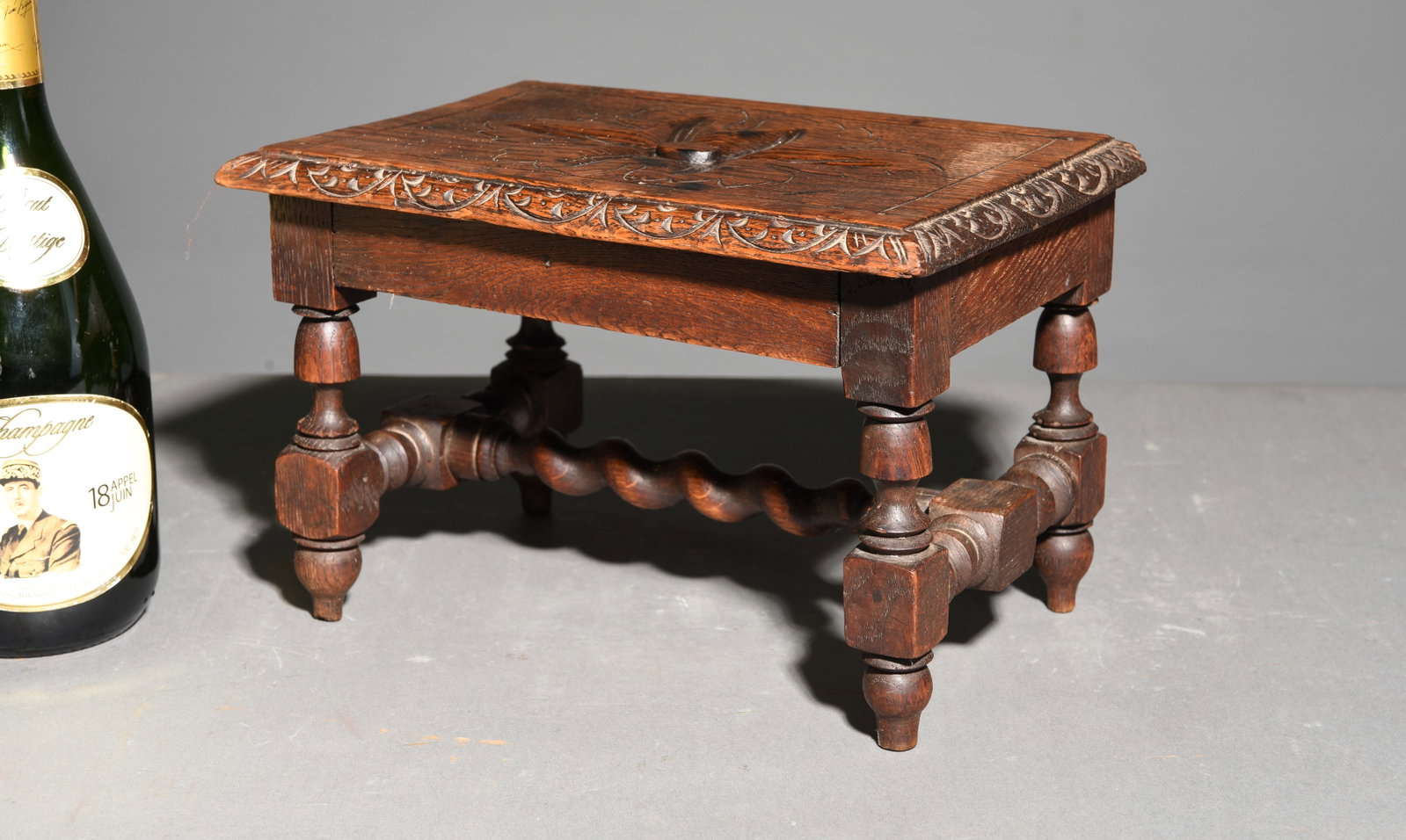 British Petite / Small Carved Oak Barley Twist Stool (1 of 4)