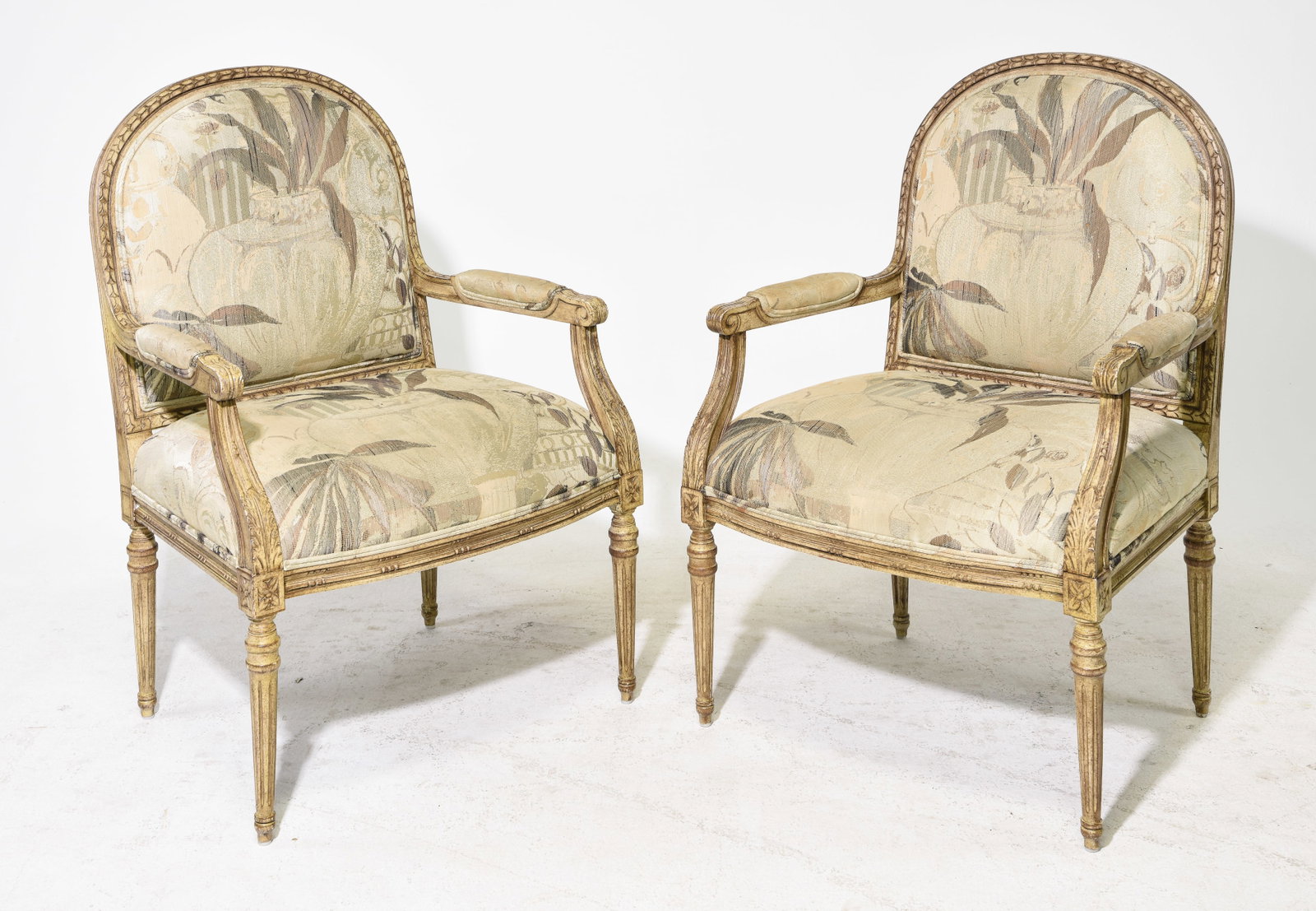French Style Pair of Painted Upholstered Arm Chairs (1 of 5)