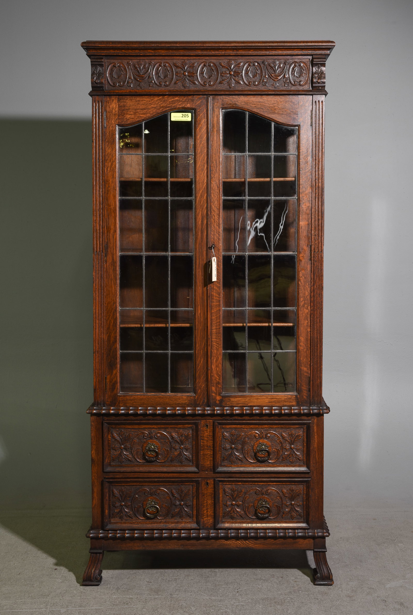 Jacobean Carved Oak Leaded Glass Cabinet (1 of 7)