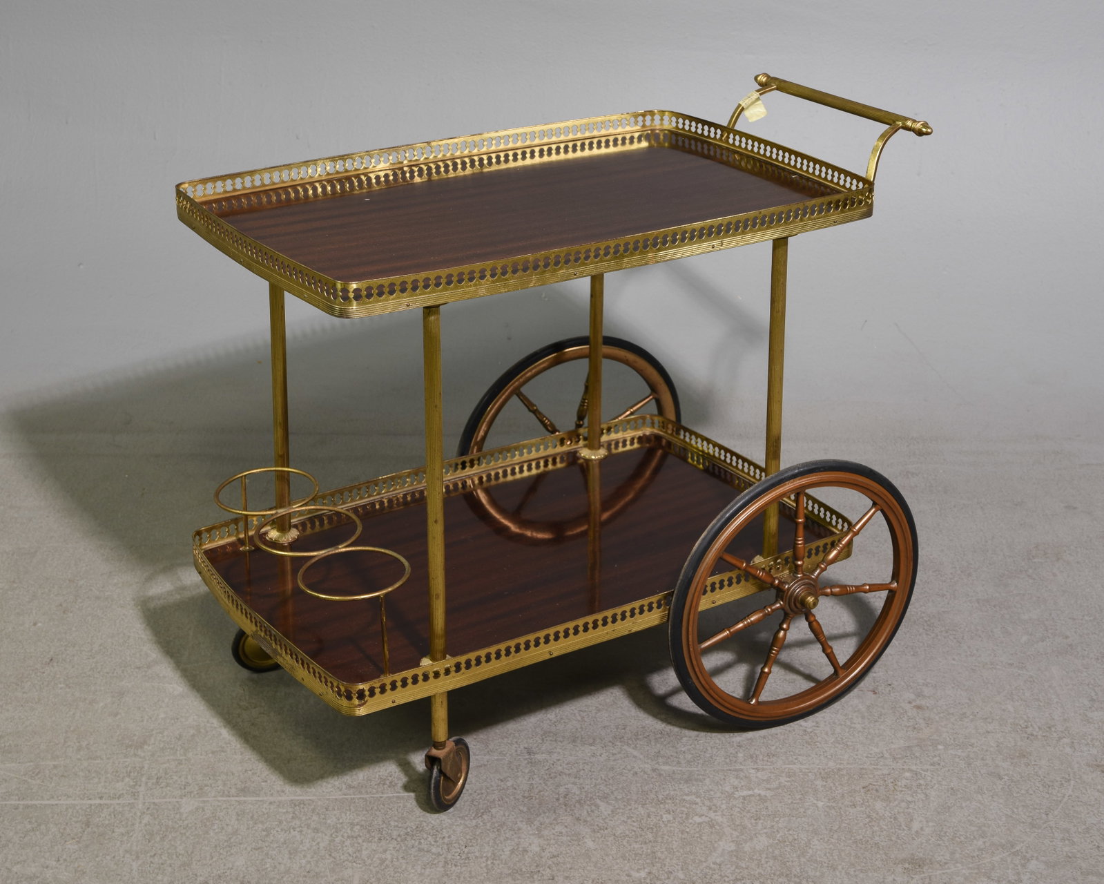 French Two Tier Brass Finished & Mahogany Trolley (1 of 4)