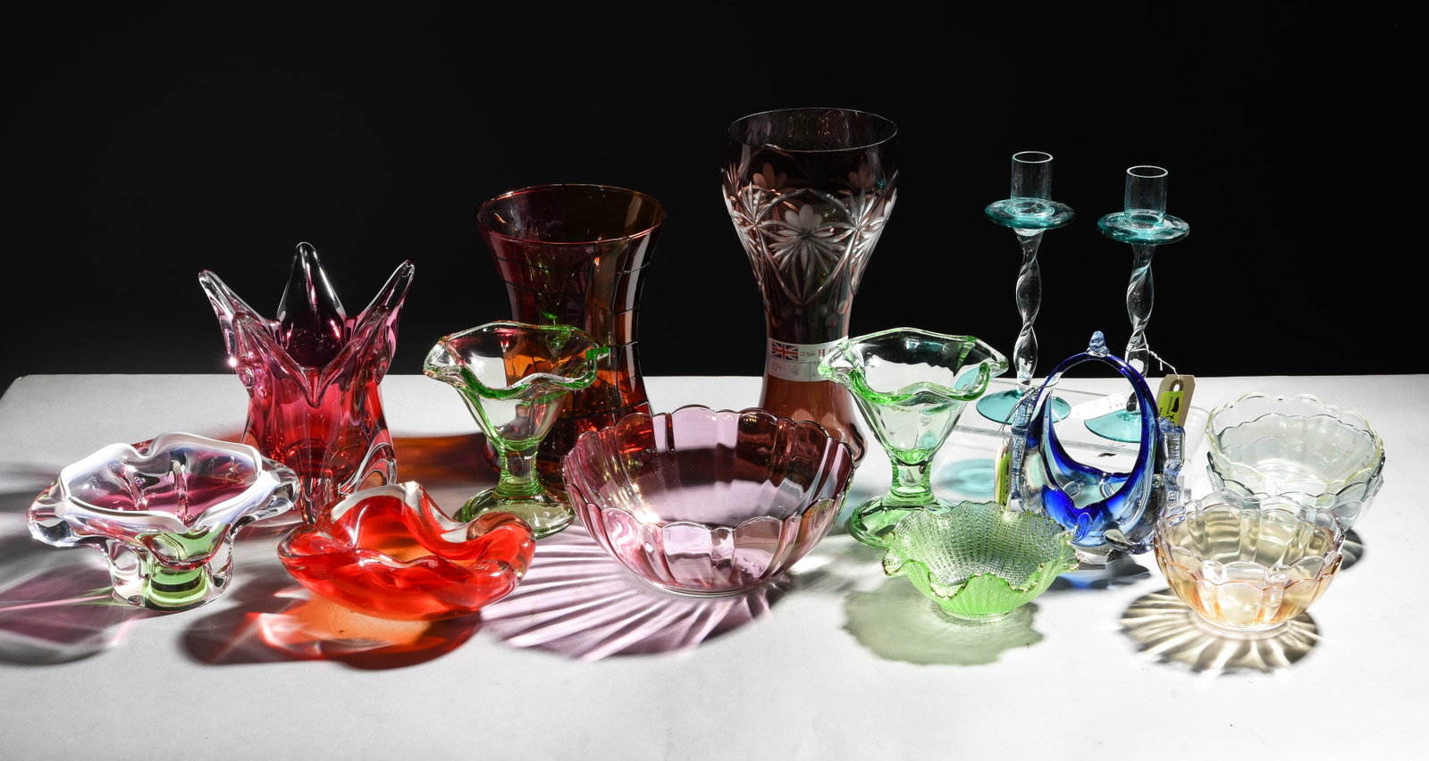 17pcs Assorted Art Glass Bowls, Candlesticks, Etc. (1 of 6)