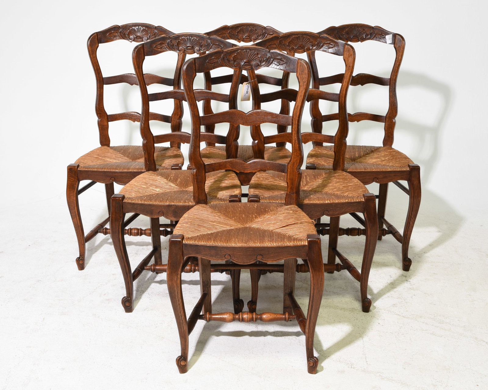 Louis XV Style Set of 6 Oak Rush Seat Chairs (1 of 4)