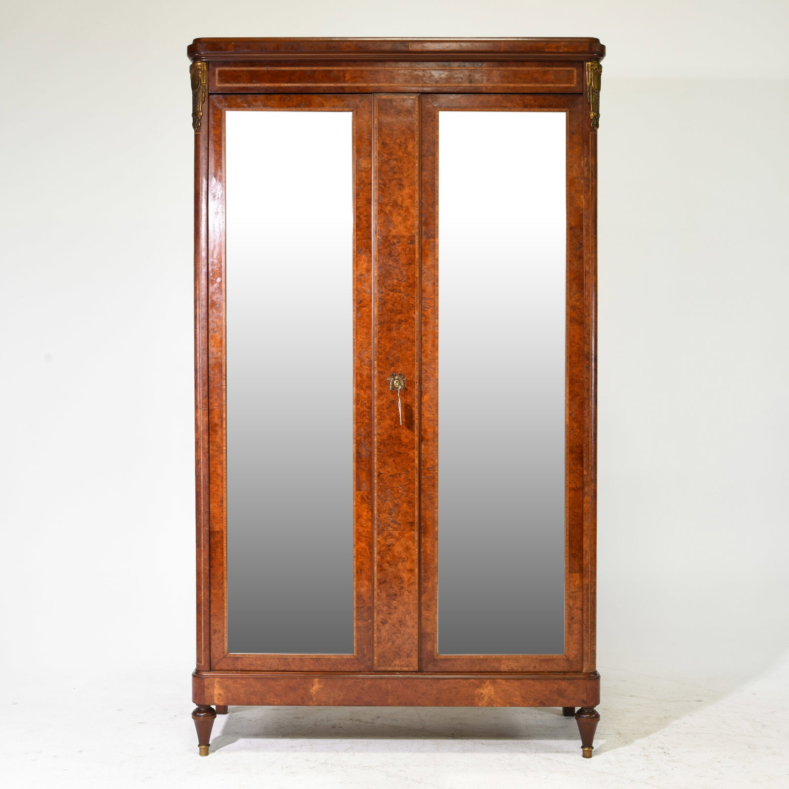 French Double Mirror Door Burled Armoire (1 of 7)