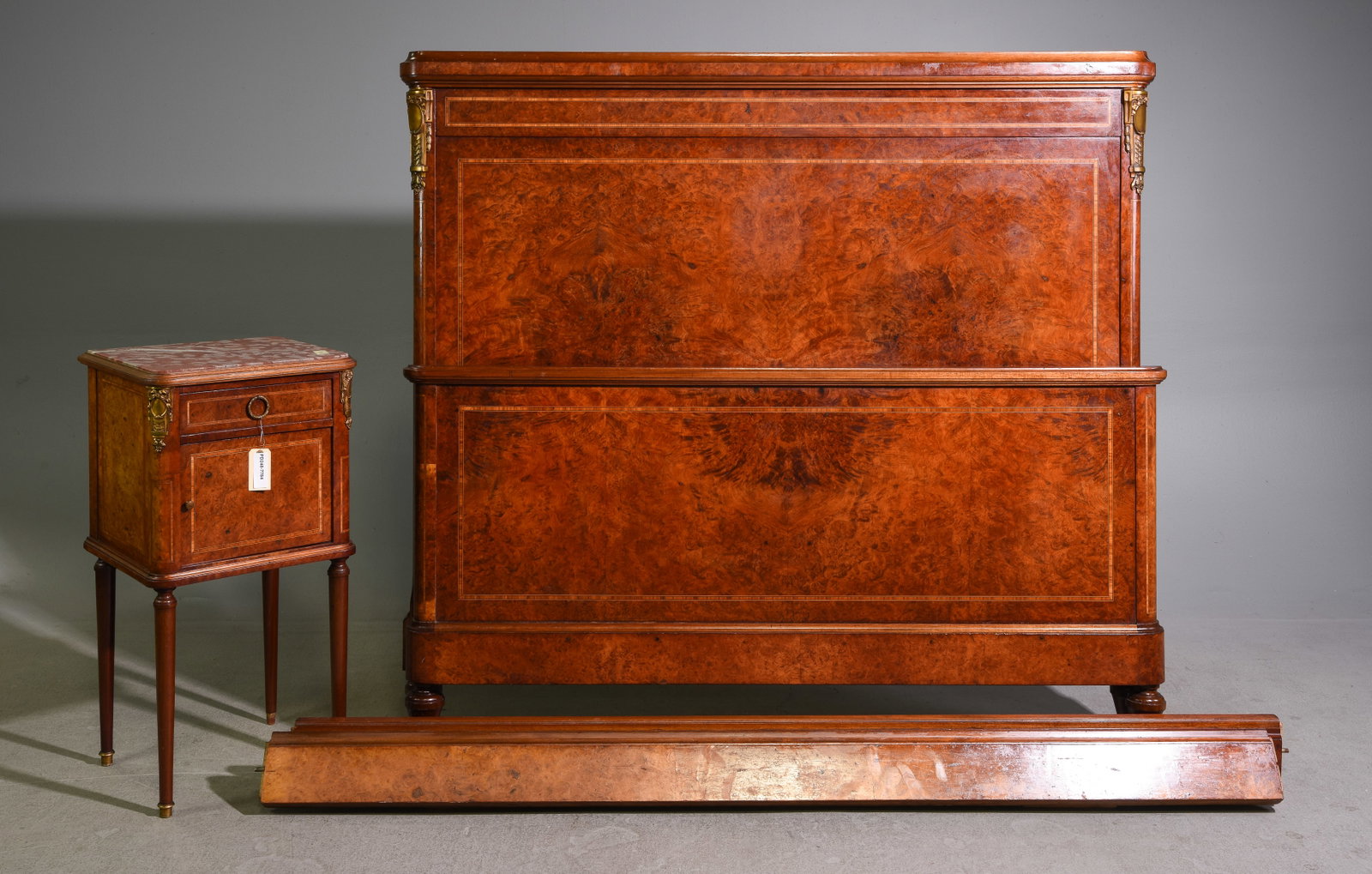 French Burled Bed with Rails & Nightstand (1 of 4)