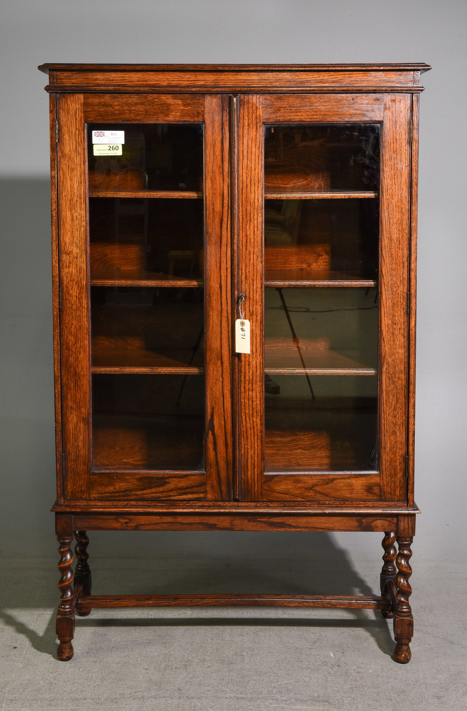 British Oak Double Door Barley Twist Bookcase (1 of 3)