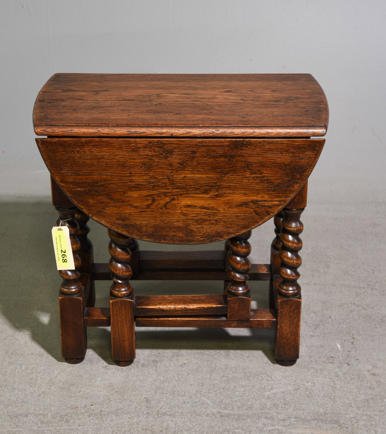 British Small Oak Barley Twist Drop Leaf Table: British Small Oak Barley Twist Drop Leaf Table - 20.5 in tall x 21 x 11, Leaves add an additional 8.5 inches each