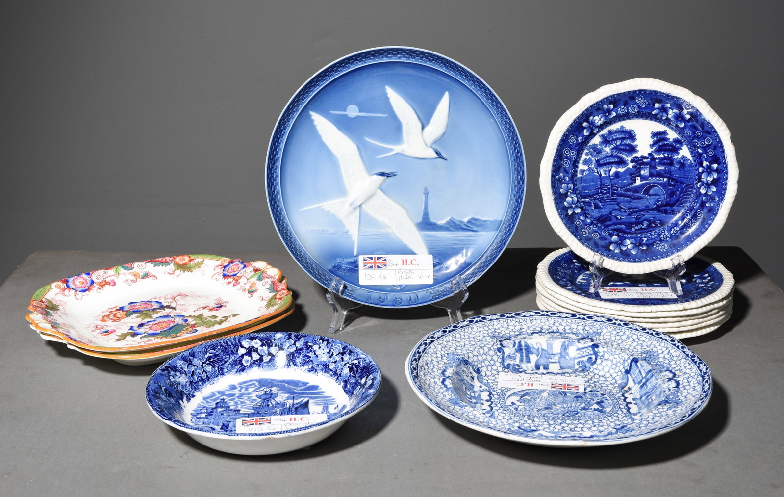 12 Assorted British Plates & Platters: 12 Assorted British Plates & Platters - 1 in tall x 10 in diameter