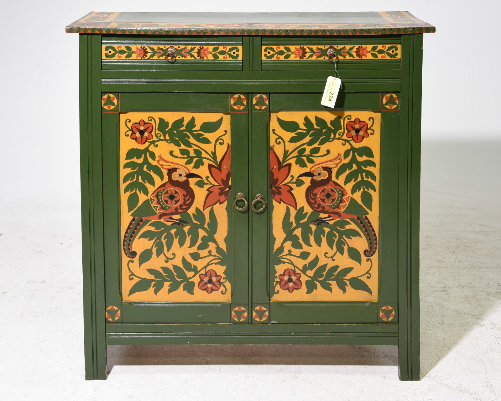 French Hand Painted Double Door Buffet: French Hand Painted Double Door Buffet - 39.5 in tall x 39 x 15
