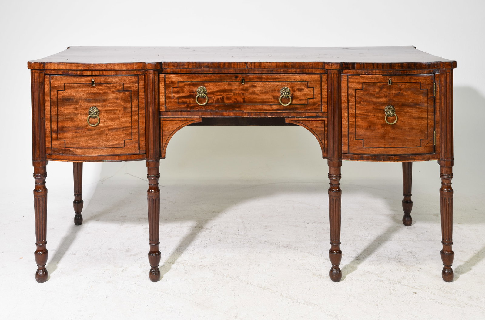 British Mahogany Sideboard With Lion Mask Handles: British Mahogany Sideboard With Lion Mask Handles - 37 in tall x 70.5 x 29.25
