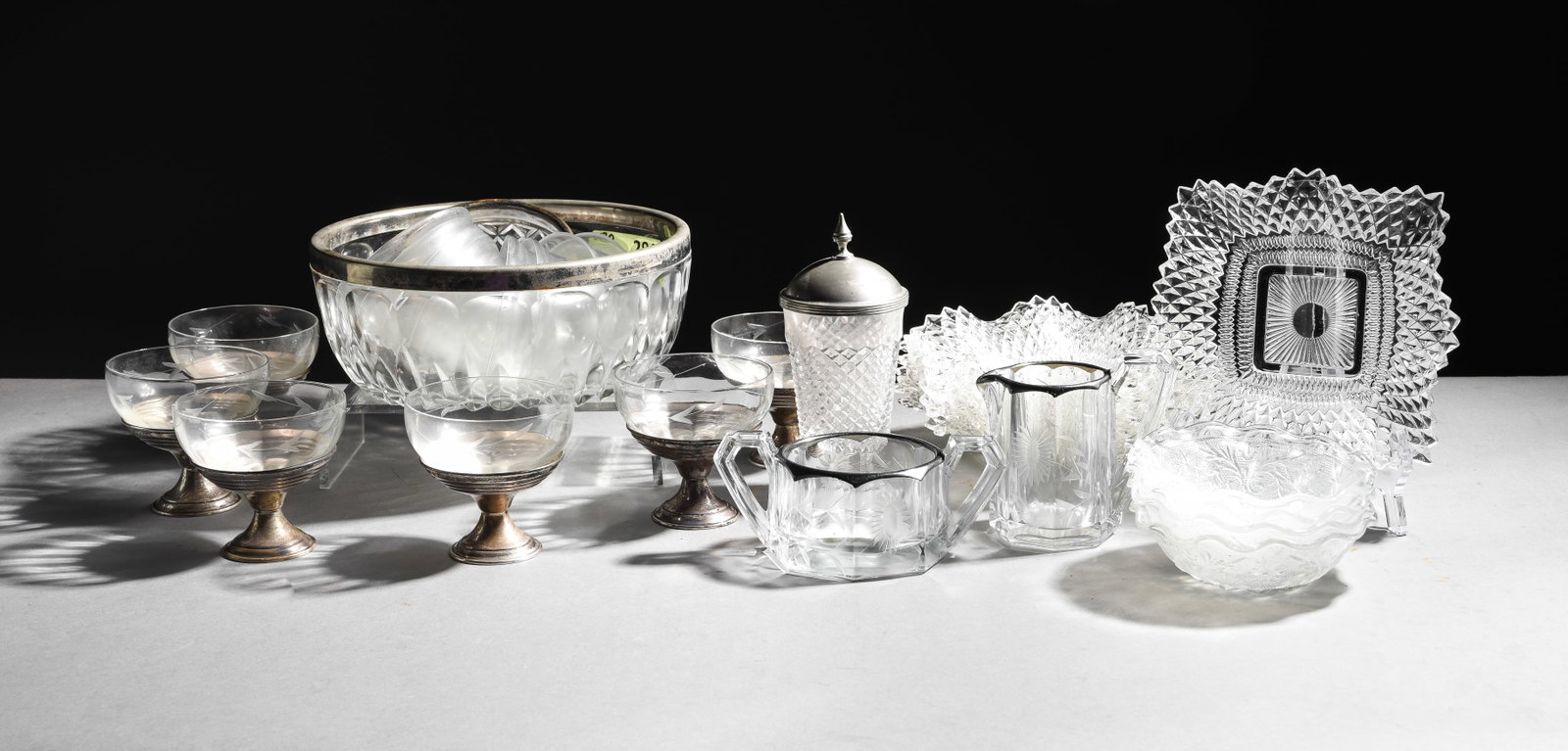 30pcs Assorted Cut Clear Glass Bowl, Plates, Cups, ETC.: 30pcs Assorted Cut Clear Glass Bowl, Plates, Cups, ETC. - 4 in tall x 9 in diameter