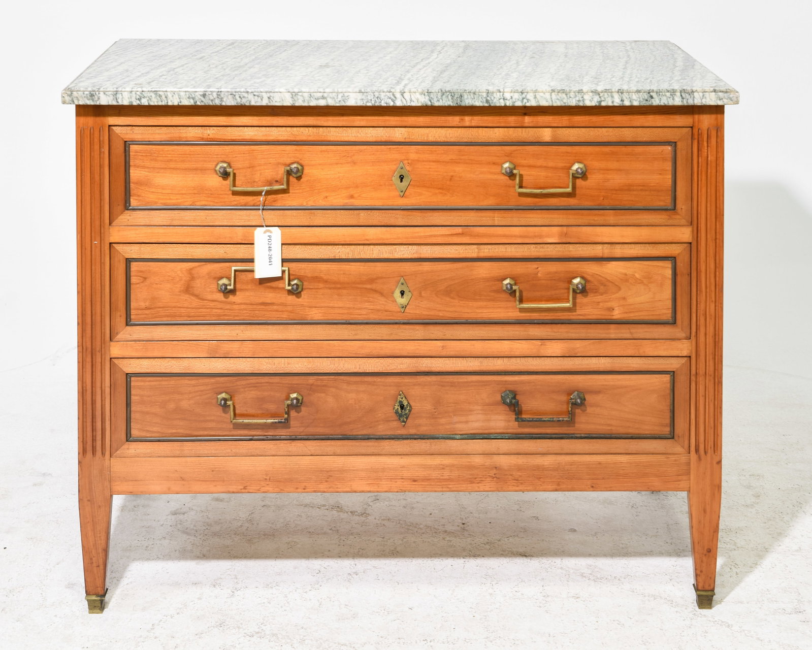 Louis XVI Style 3 Drawers Marble Top Chest: French Louis XVI Style 3 Drawers Marble Top Chest - 33.75 in tall x 40.75 x 20