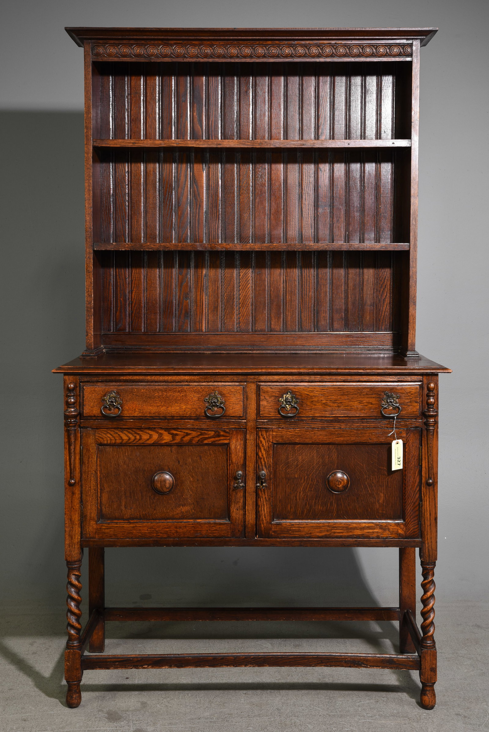 British Carved Oak Draw Leaf Table & 4 Dining Chairs (1 of 6)