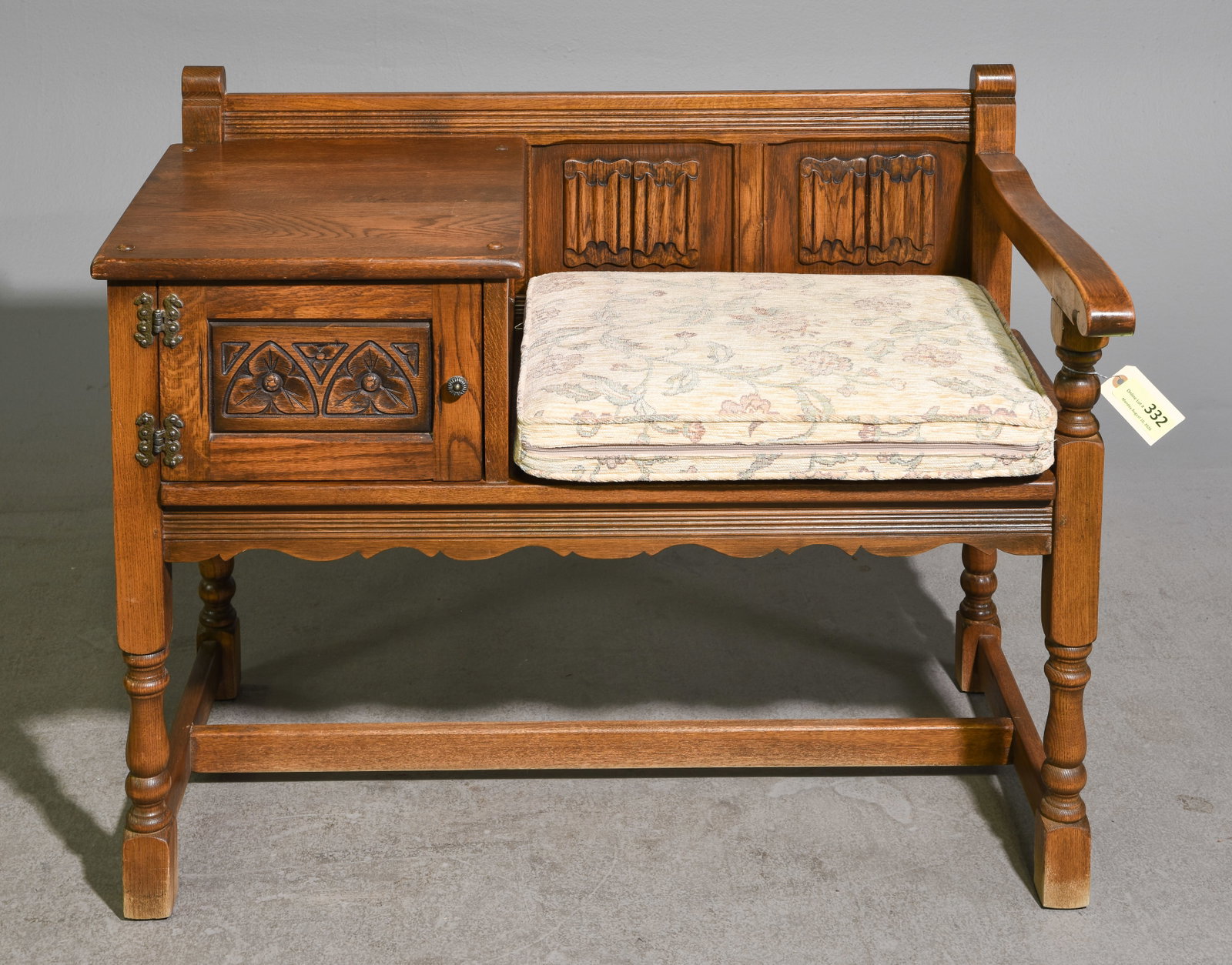 British Carved Oak Phone Bench (1 of 3)