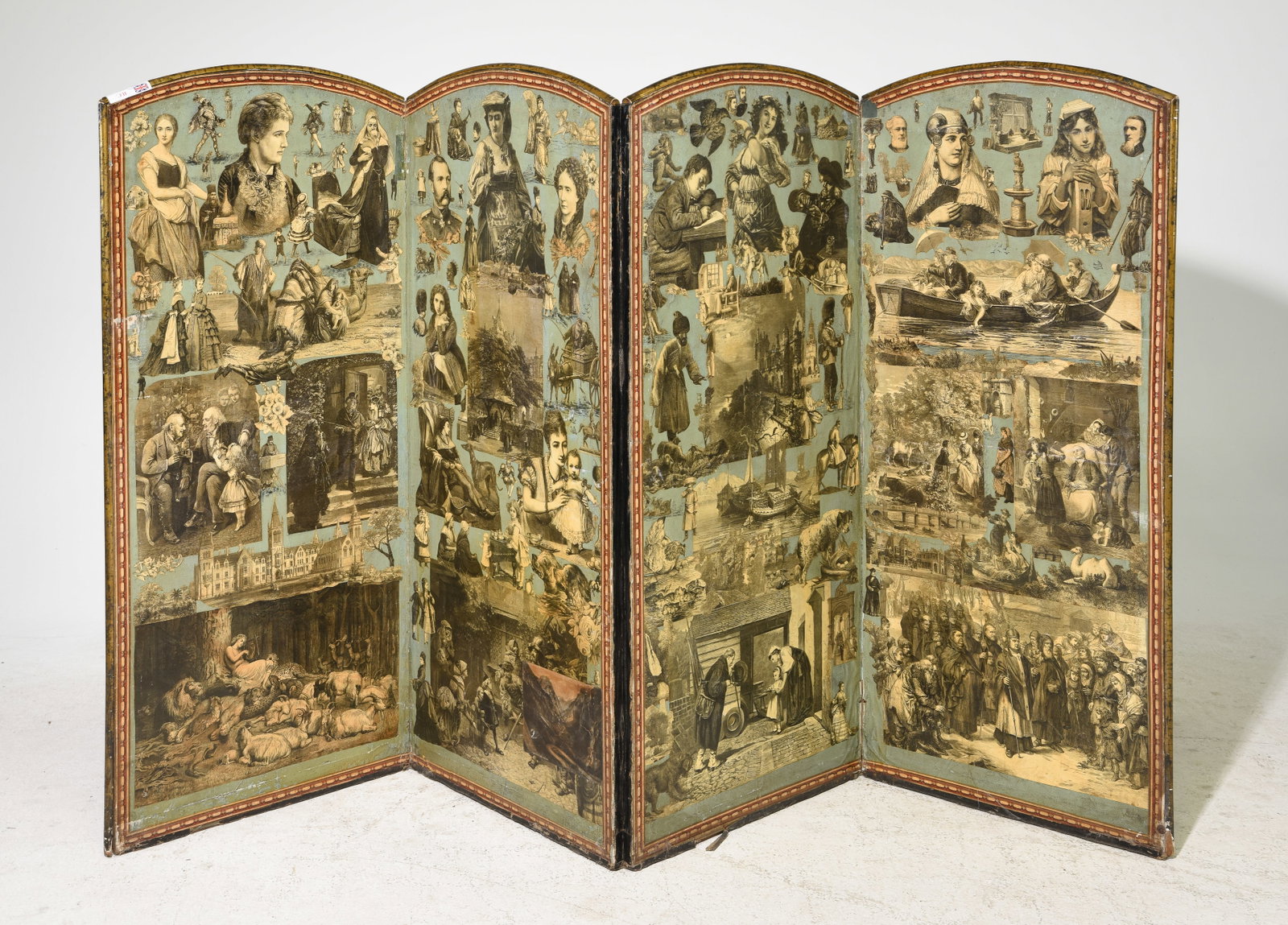 Small British Victorian Style 4 Panel Screen: Small British Victorian Style 4 Panel Screen - 51 in tall x 22.5 x 3.5