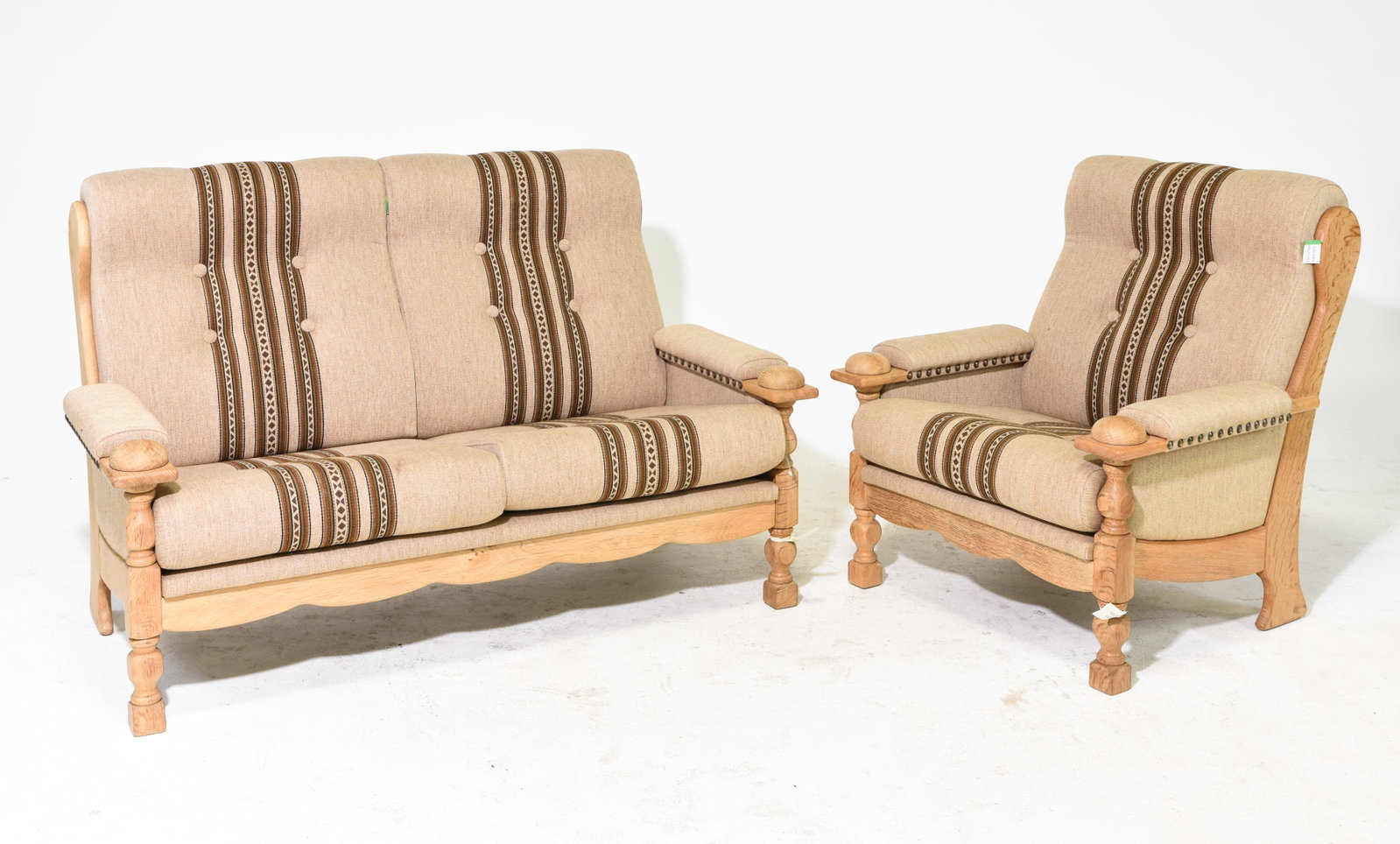 Danish Oak Upholstered Loveseat & Arm Chair (1 of 3)