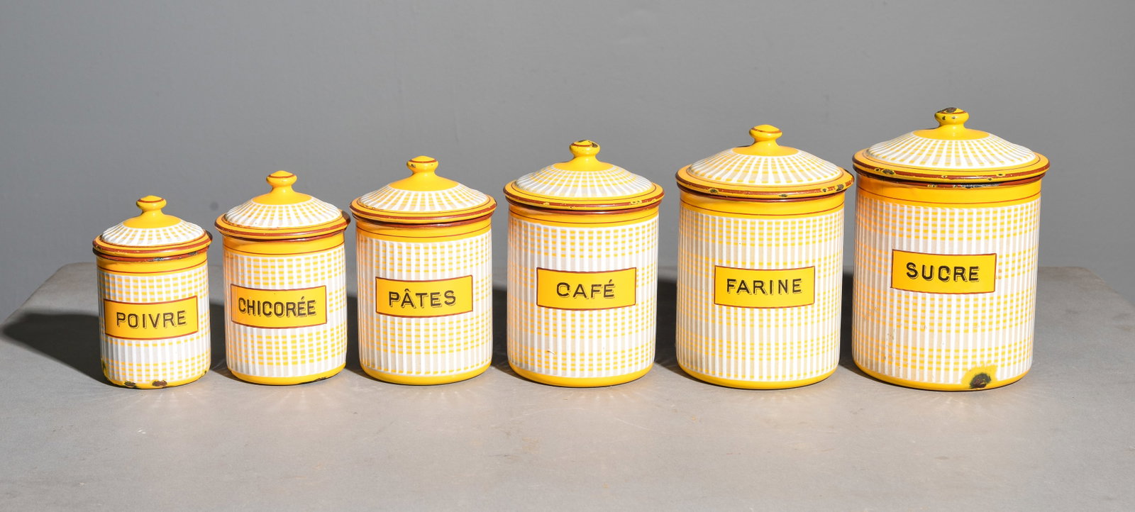 Set Of 6 French Metal Spice Jars: Set Of 6 French Metal Spice Jars - 7.5 in tall x 5.5 in diameter