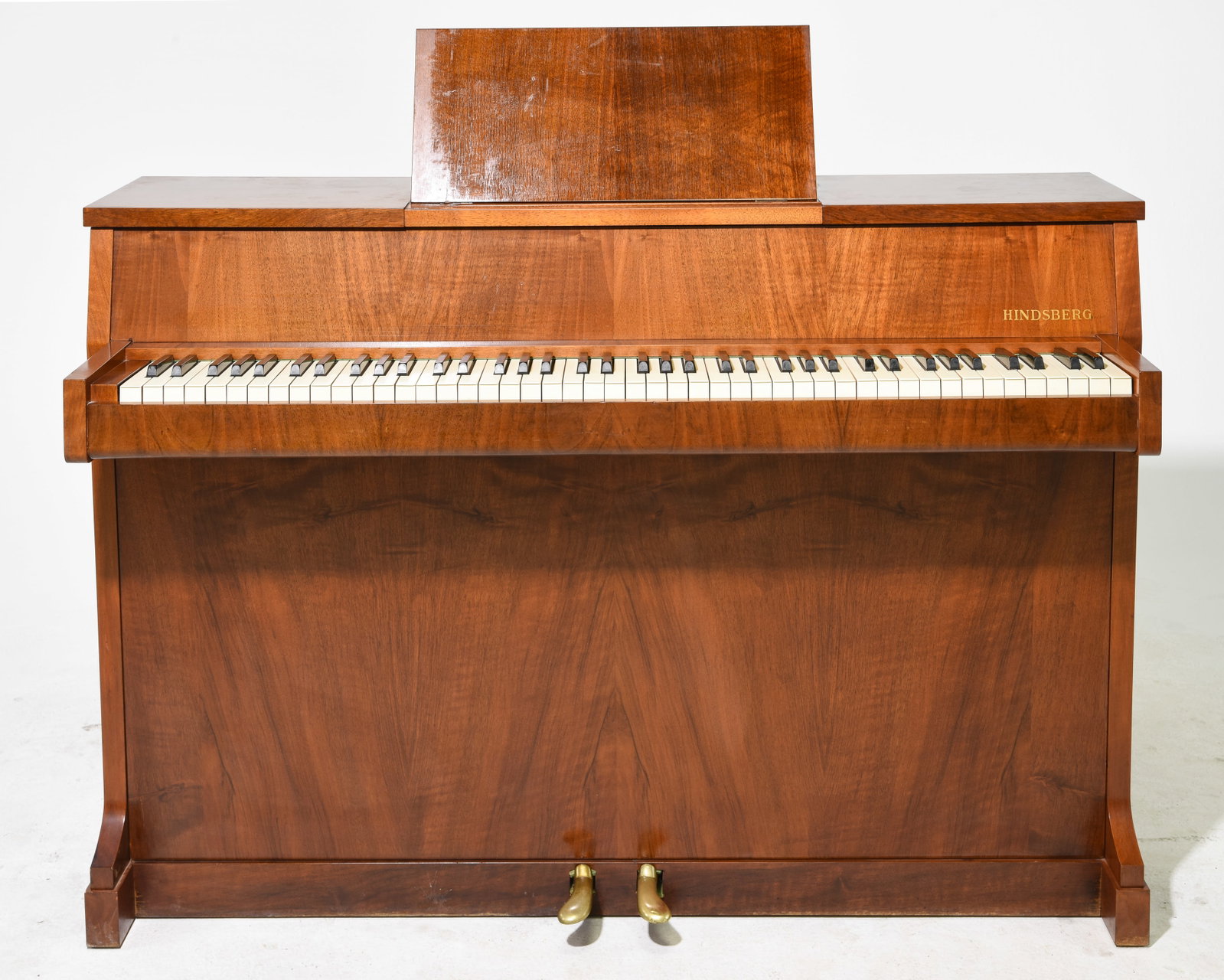 Danish Mahogany Upright Piano By Hindsberg: Danish Mahogany Upright Piano By Hindsberg - 35.5 in tall x 50.5 x 19.5