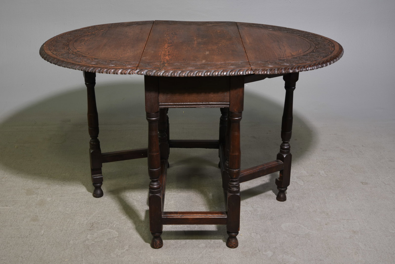 British Carved Oak Drop Leaf Table - 2