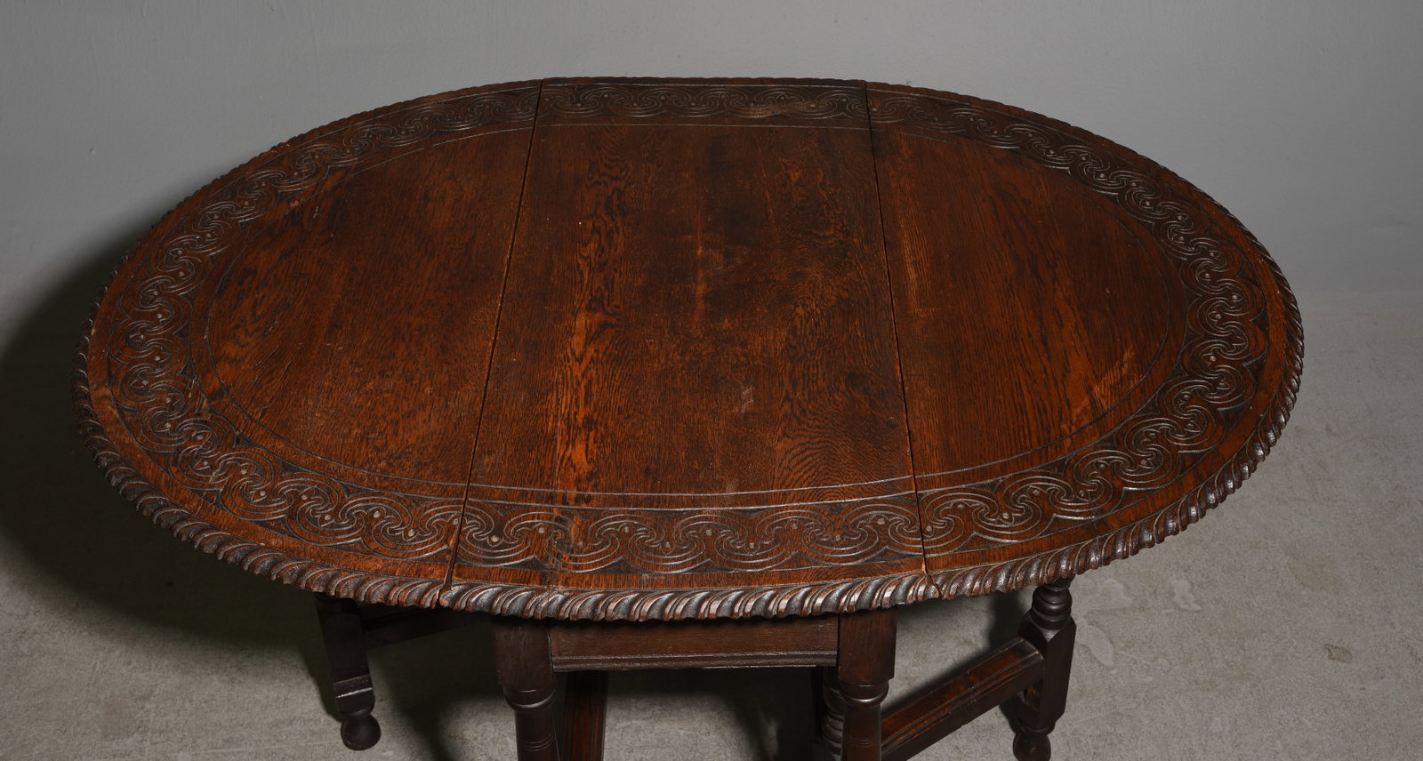 British Carved Oak Drop Leaf Table - 3