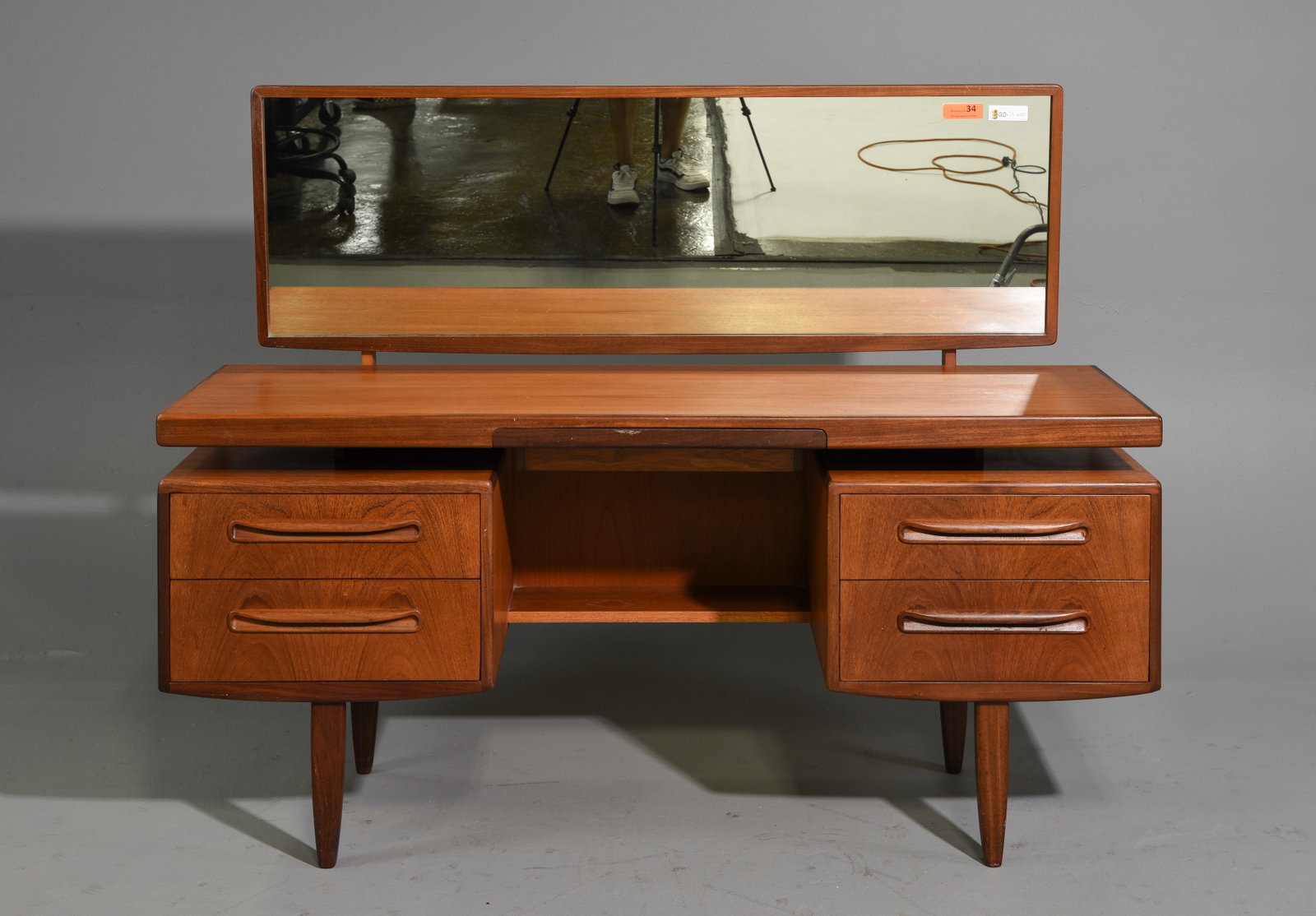 Mid Century G-Plan Fresco Dresser / Desk: This Danish Modern Style dresser / desk is British and made by Mid Century Modern Furniture Maker G Plan ( Gplan ), Part of their Fresco Series. - 47.25 in tall x 60 x 18, Kneehole is 26 inches