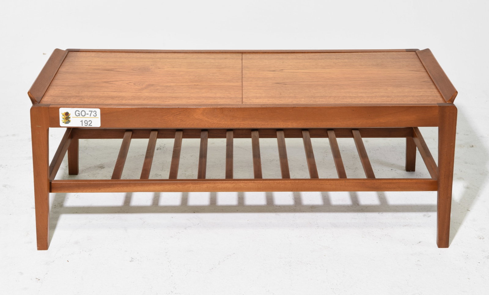 Mid Century Coffee Table with Sliding Top - Remploy: Danish Modern Style Sliding Top Coffee Table with Magazine Shelf by Remploy - 17 in tall x 43.5 x 17.5