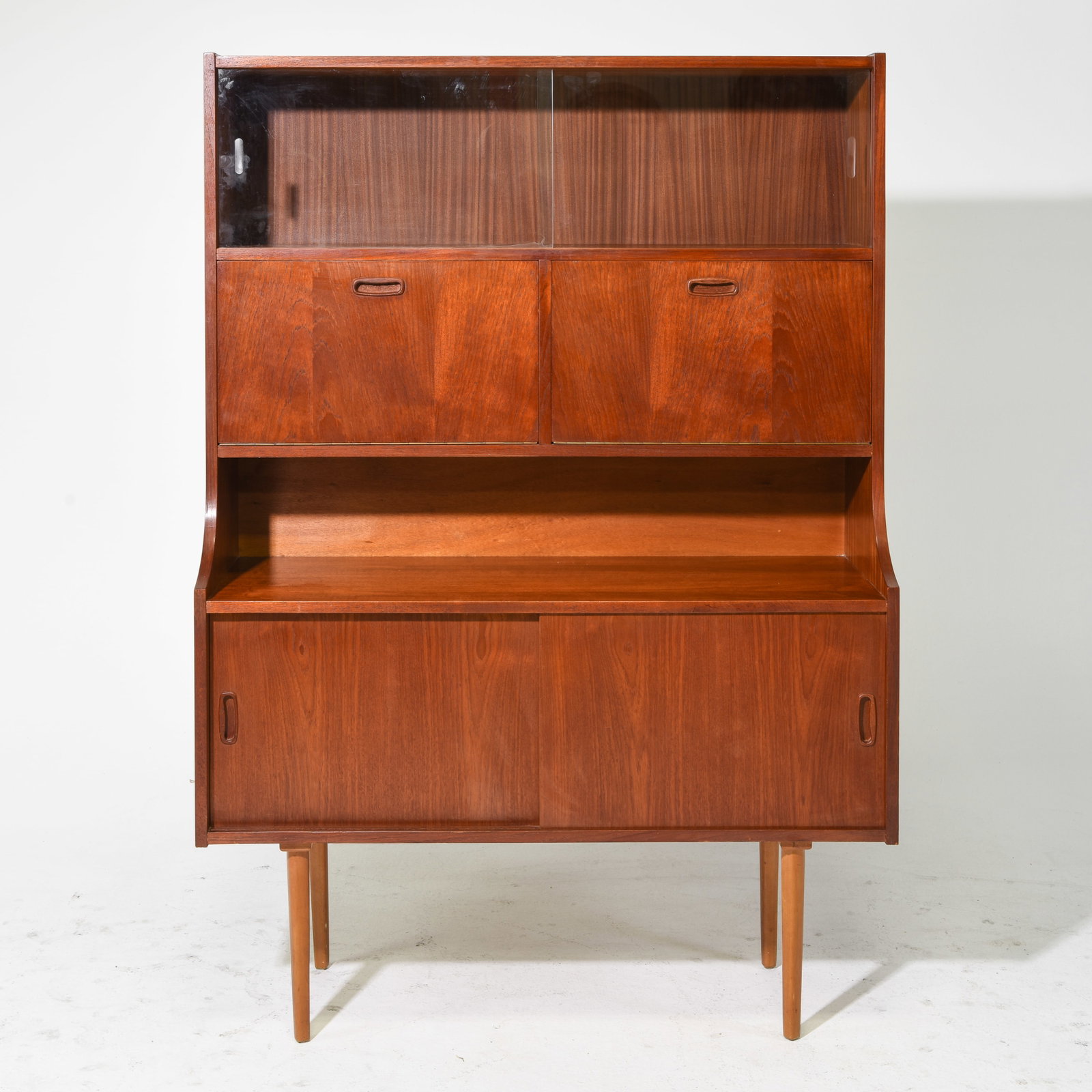 Mid Century Modern Cocktail Cabinet: Danish Modern Style Cocktail Cabinet with Sliding Glass Doors - 60.25 in tall x 42 x 15