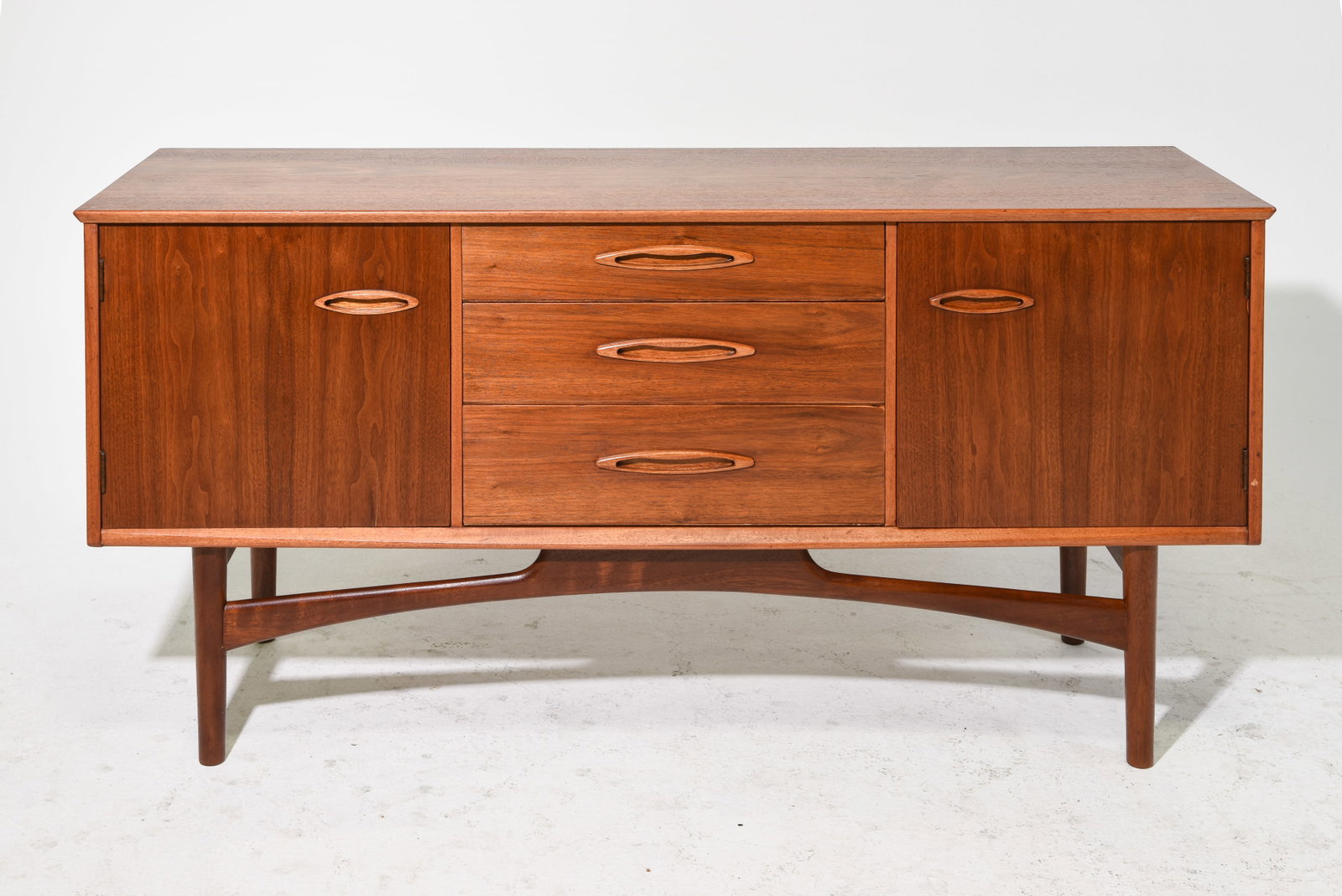 Mid Century Modern Credenza: Danish Modern Style Credenza / Sideboard with three central drawers - 30 in tall x 60 x 17.5