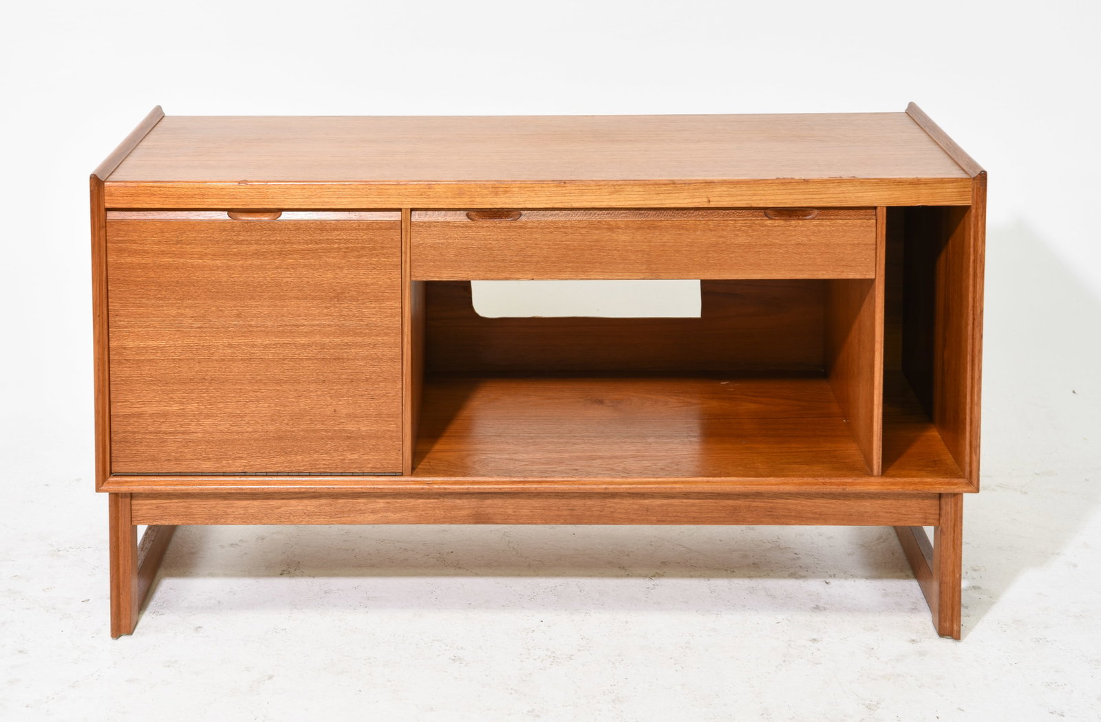 Mid Century Modern Low Credenza - Turnidge: Danish Modern Style Low Credenza with Drawer and Drop Front Door by Turnidge - 26 in tall x 48 x 19