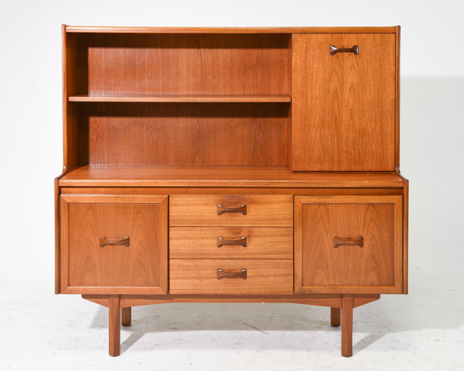 Mid Century Modern Cocktail Cabinet: Danish Modern Style Cocktail Cabinet / Hutch with Bow Tie Pulls - 55 in tall x 57 x 17