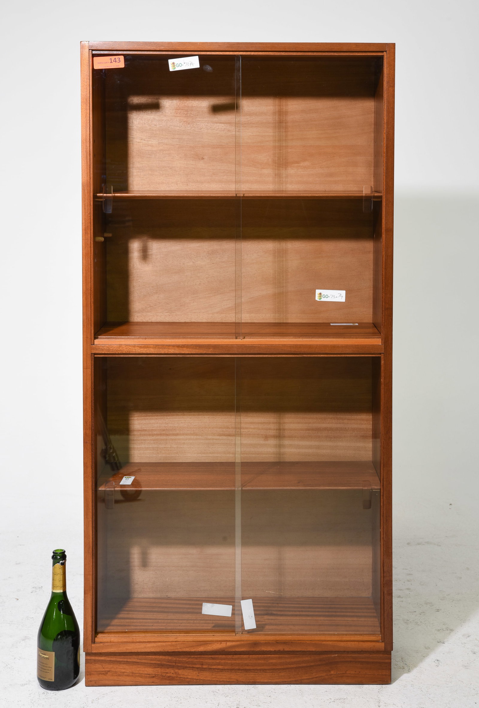 Mid Century Modern Sliding Glass Door Cabinet: Danish Modern Style Sliding Glass Door Bookcase / Cabinet with Dovetail Construction - 57 in tall x 27 x 11