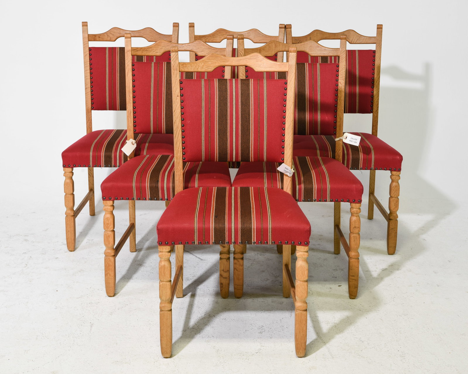 Danish Oak Set of 6 Dining Chairs #2: Danish Oak Set of 6 Dining Chairs - 37 in tall x 18.5 x 17 each with a seat height of 17.25 inches - Similar in style to / possibly by : S. Thrane & Son / Henning Kjaernulf / Guillerme & Chambron