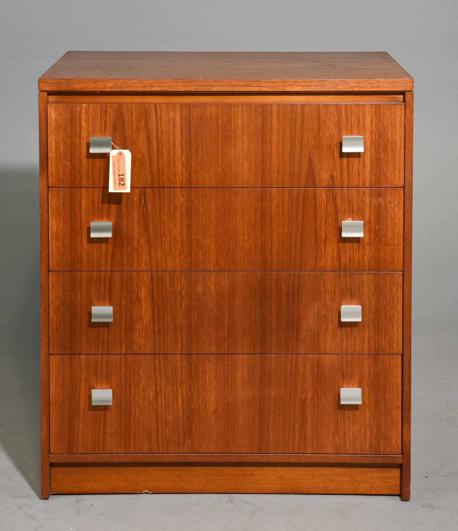 Mid Century Modern 4 Drawer Chest With Metal Handles: Danish Modern Style 4 Drawer Chest With Metal Handles - 32.5 in tall x 28 x 18