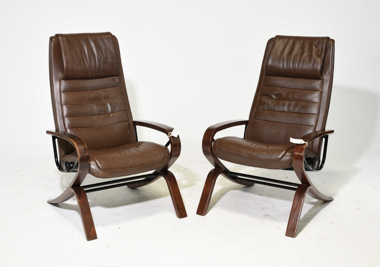 2 Danish Modern Brown Leather Lounge Chairs (1 of 7)
