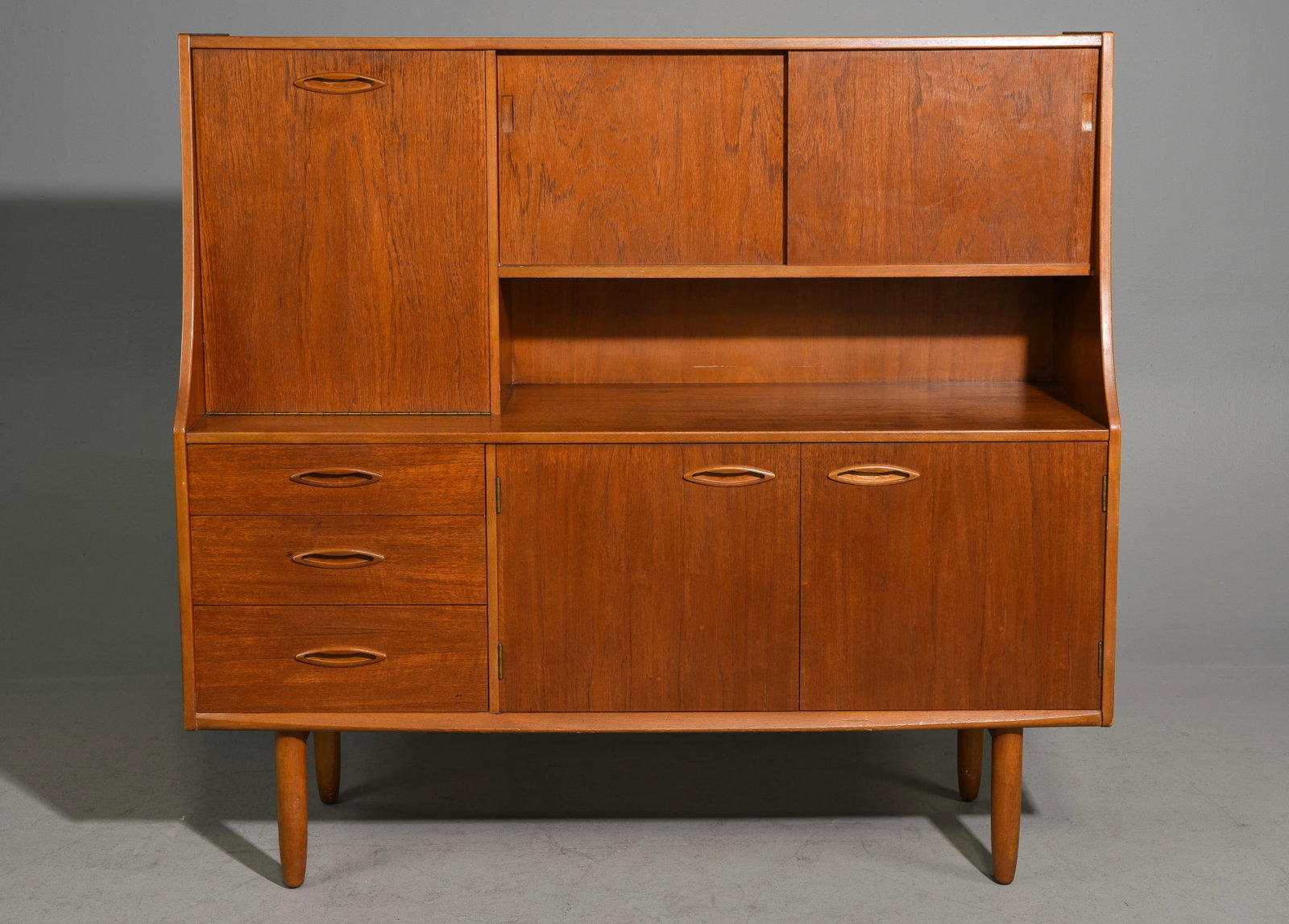 Mid Century Modern Cocktail Cabinet - Jentique: Danish Modern Style Teak Cocktail Cabinet / High board - Jentique - 50 in tall x 54 x 16
