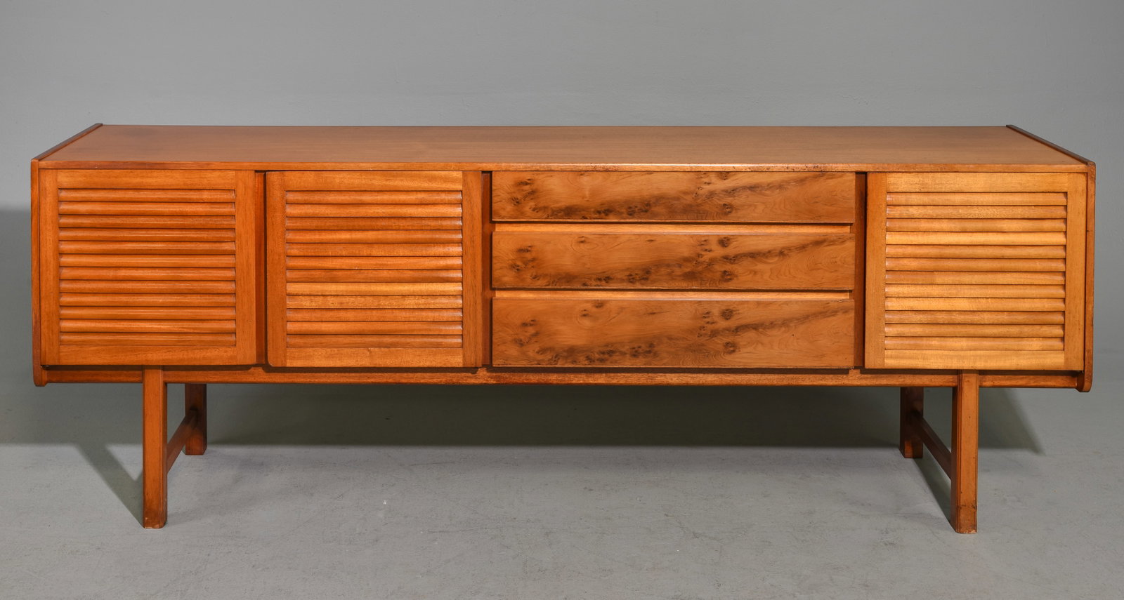 Mid Century Modern Sideboard - McIntosh - "Shetland": Danish Modern Style Sideboard with Shutter Doors by McIntosh - "Shetland" - 29.75 in tall x 82 x 18
