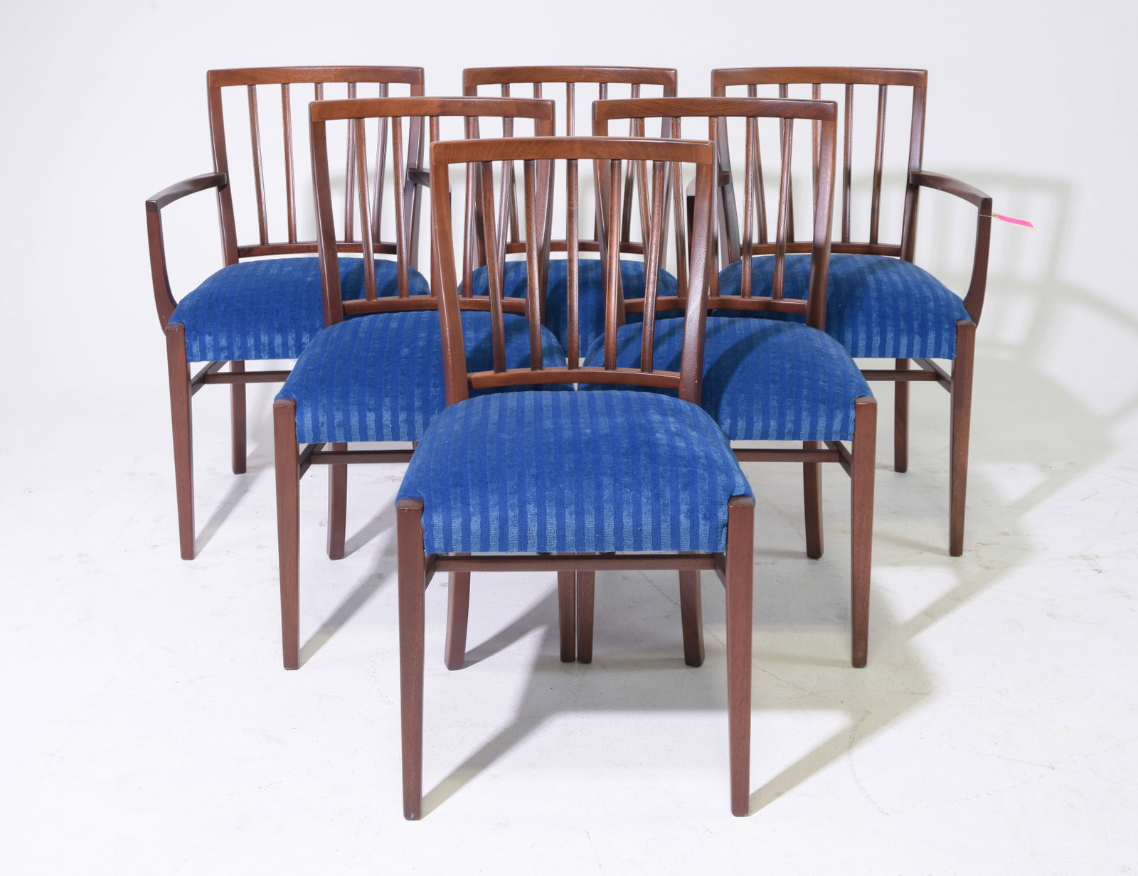 Mid Century Modern Set of 6 Dining Chairs: Danish Modern Style Set of Six Dining Chairs - Arm Chairs are 33 in tall x 21.5 x 21 each with a seat height of 19 inches, Side Chairs are 33 in tall x 19 x 21 each with a seat height of 19 inches