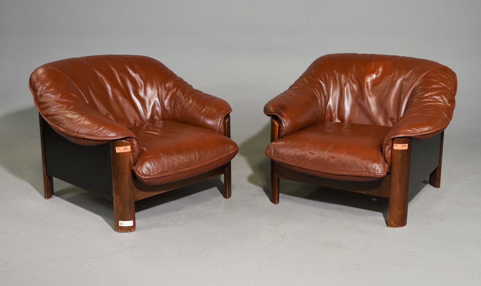 Brown Leather Pair of Arm Chairs (1 of 6)
