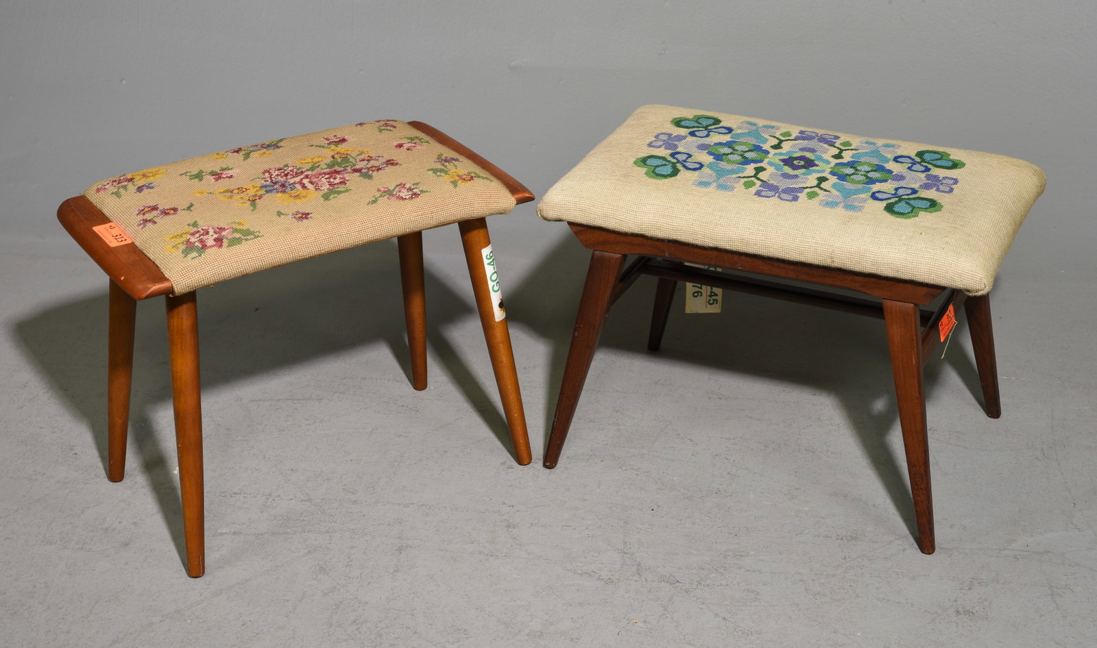 2 Needlepoint Upholstered Stools