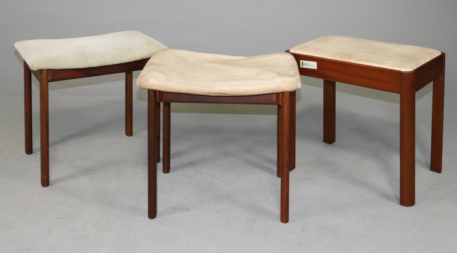 3 Mid Century Modern Upholstered Stools: 3 Danish Modern Style Upholstered Stools - 16.5 in tall x 20 x 15