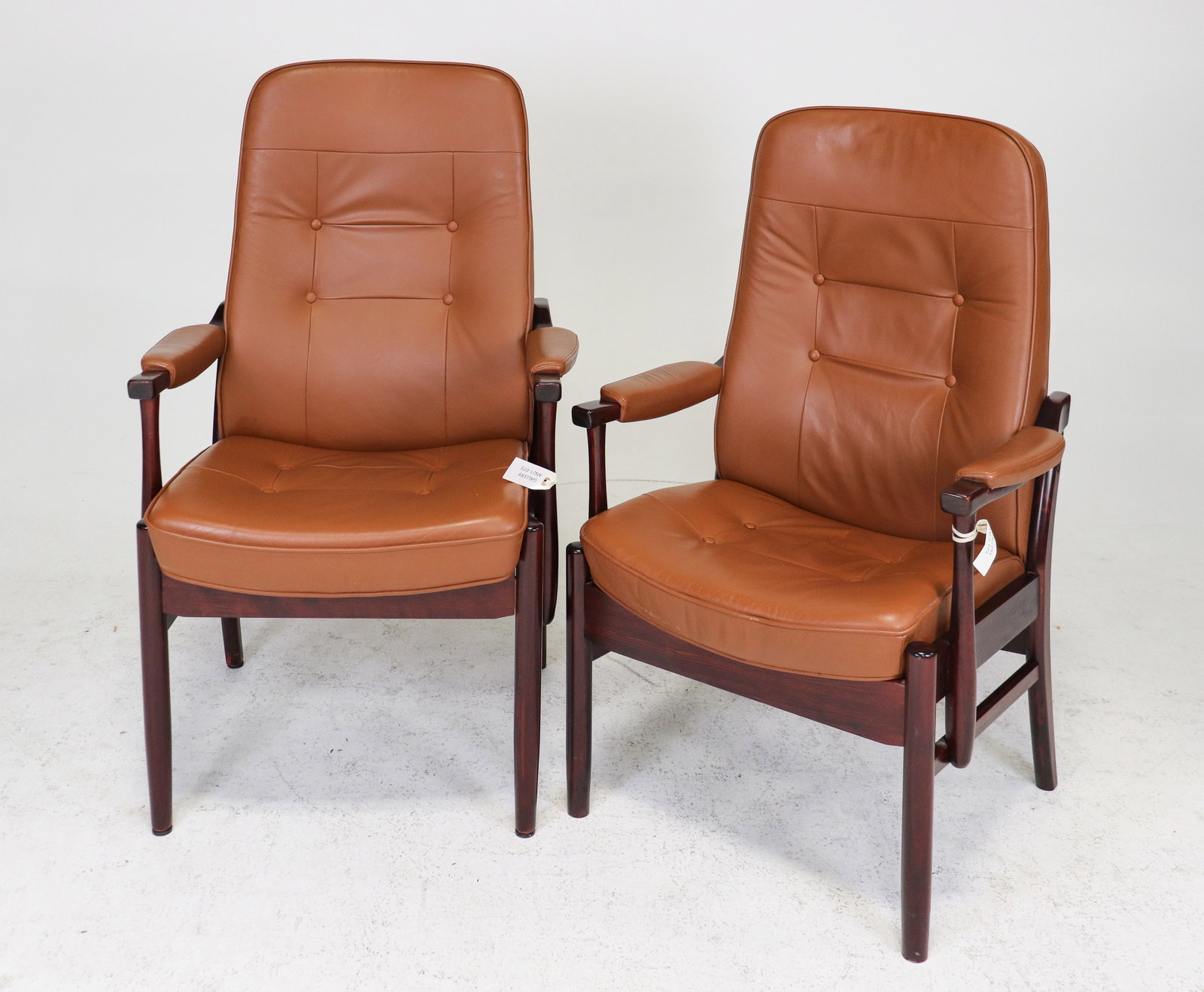 Pair Of Danish Modern Leather Arm Chairs - Farstraup: Pair Of Danish Modern Leather Arm Chairs - Farstraup - 44.5 in tall x 28 x 25, seat height is 20.5